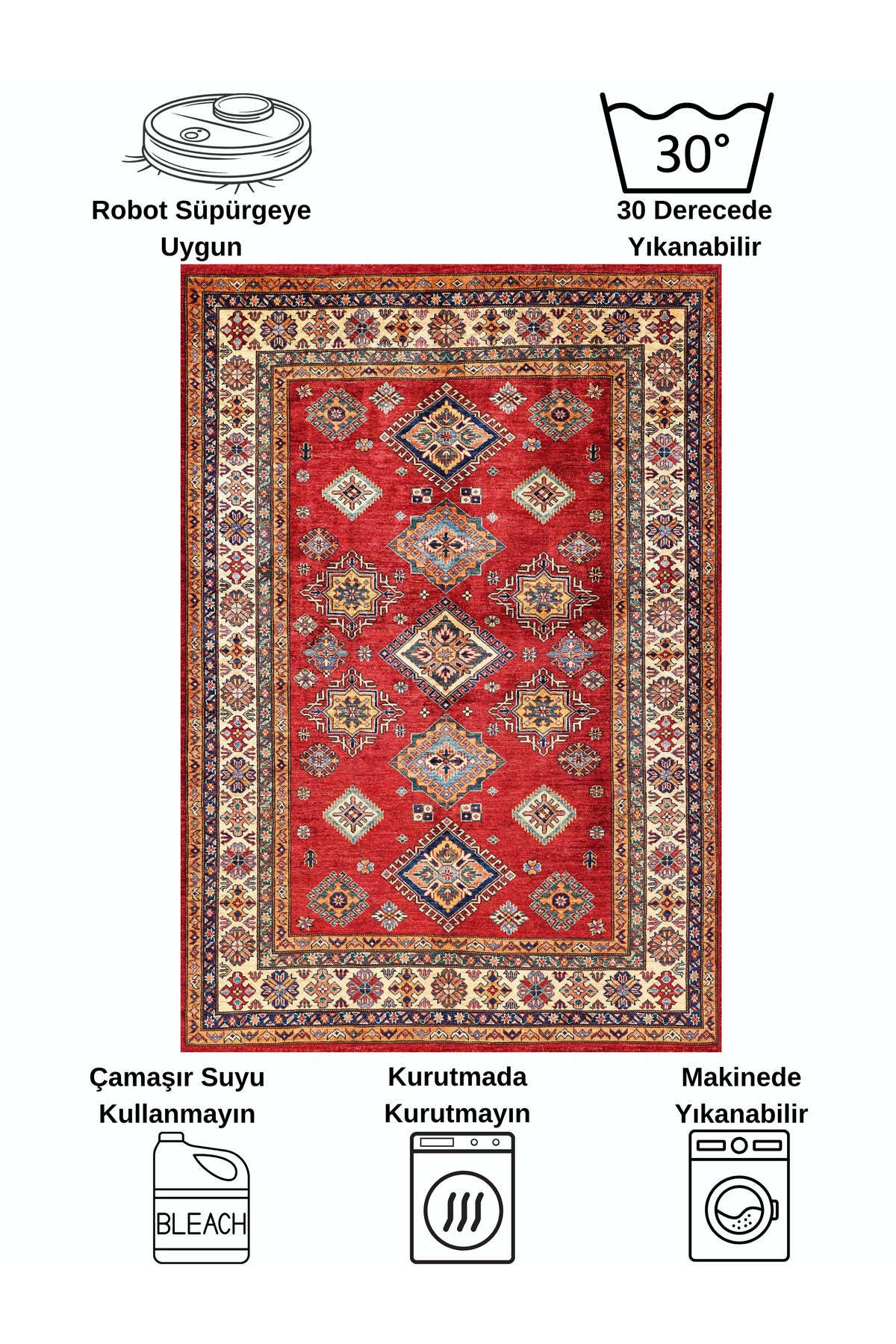Kilim Motif FRINGED Classic Non-Slip Base Rug