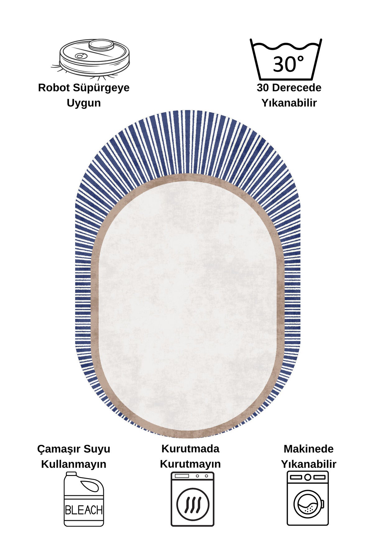 GREEN Striped Oval Non-Slip Base Rug