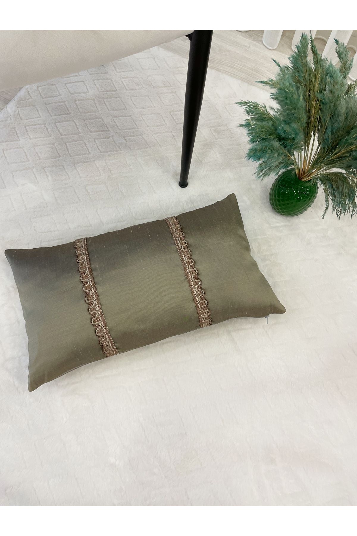 Imported Silk Cushion Pillow Cover with Cord (30x50) (Mink Brown Cord)