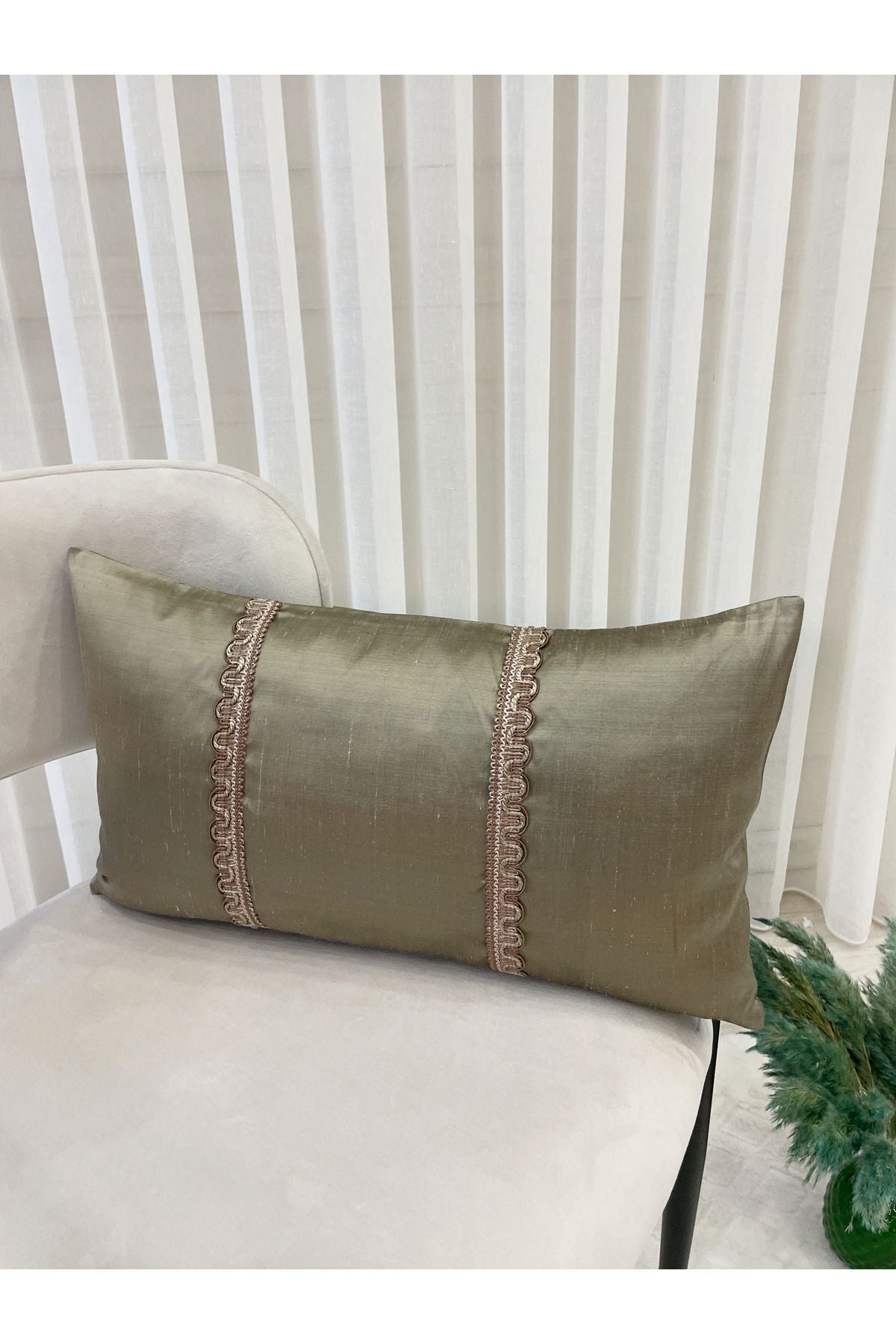 Imported Silk Cushion Pillow Cover with Cord (30x50) (Mink Brown Cord)