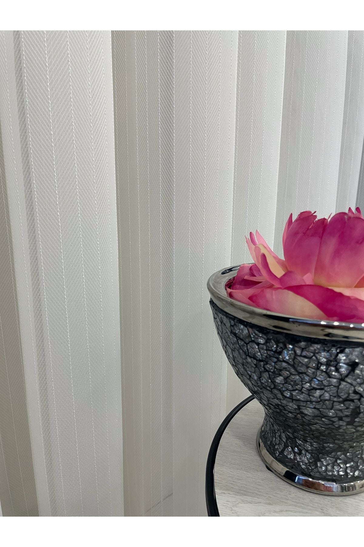 Ecru Pearl Shimmer Self-Striped 1/3 Dense Pleated Sheer Curtain