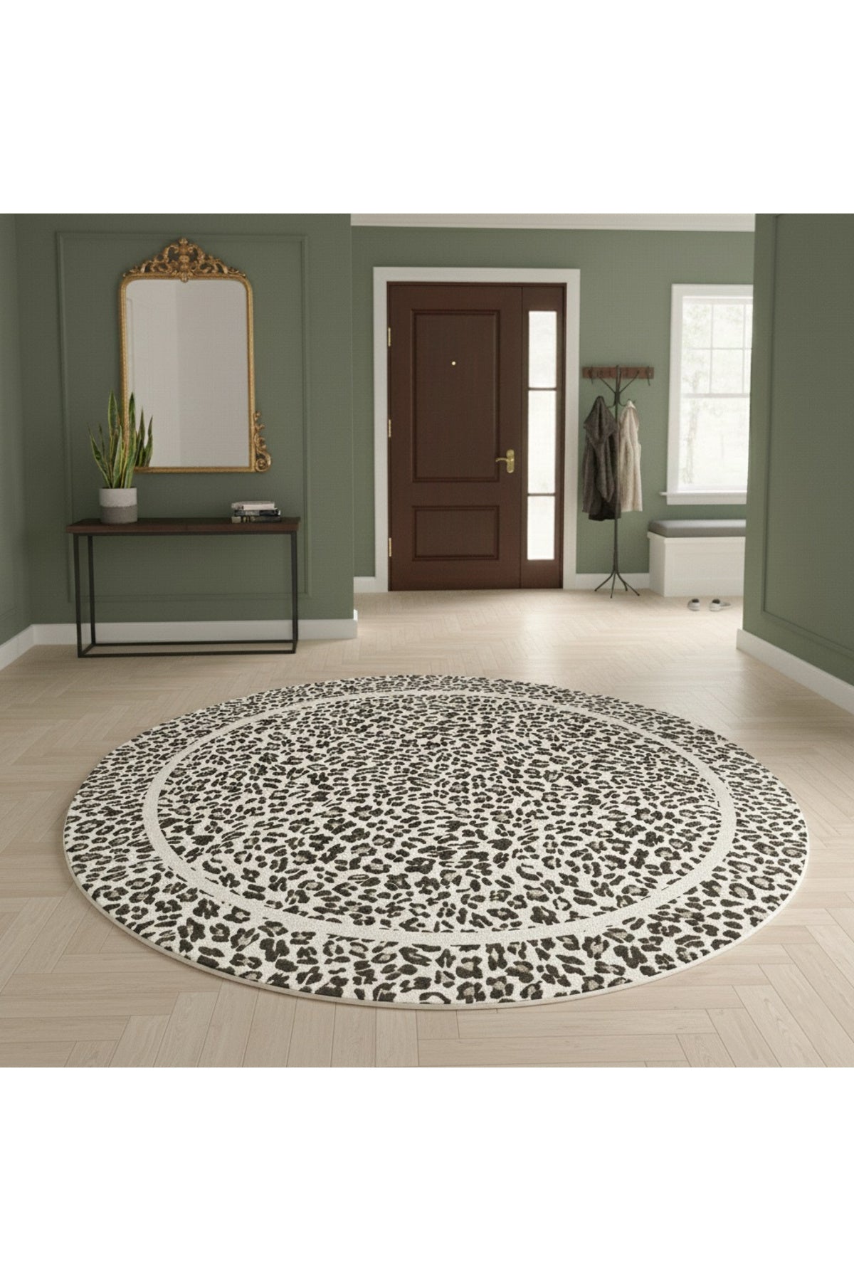 Leopard Pattern Oval Latex Leather Rug