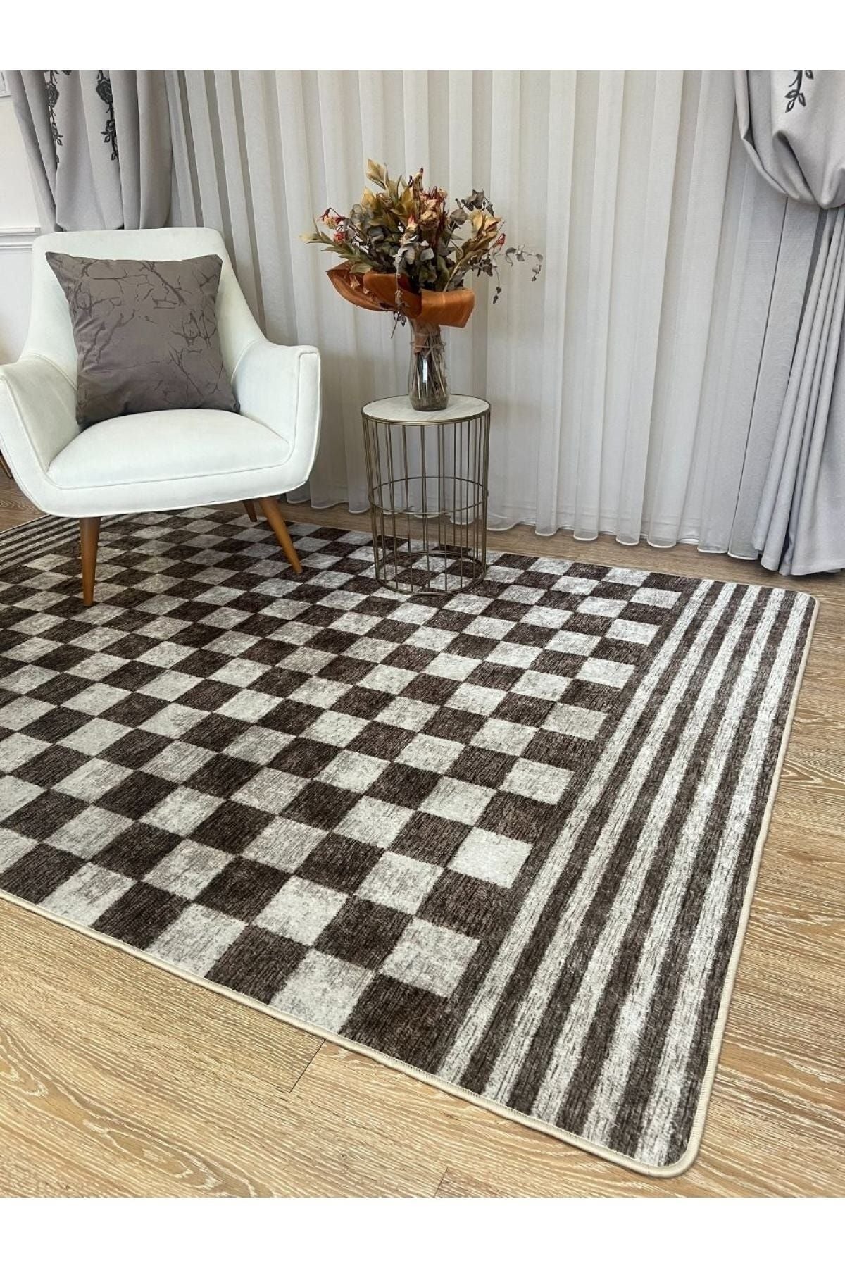 New Collection Özel Kalın Kaymaz Tabanlı Salon Halısı Mutfak Halısı Bej Kahve