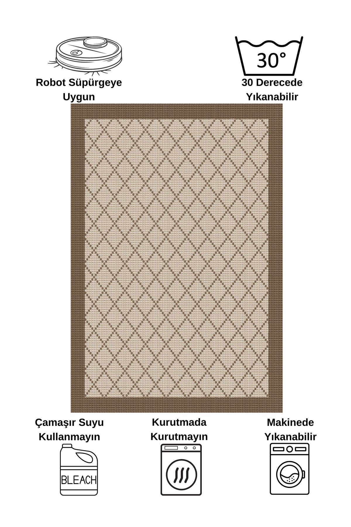 GREEN-BROWN Jute Sisal Look Bordered Non-Slip Base Runner Rug