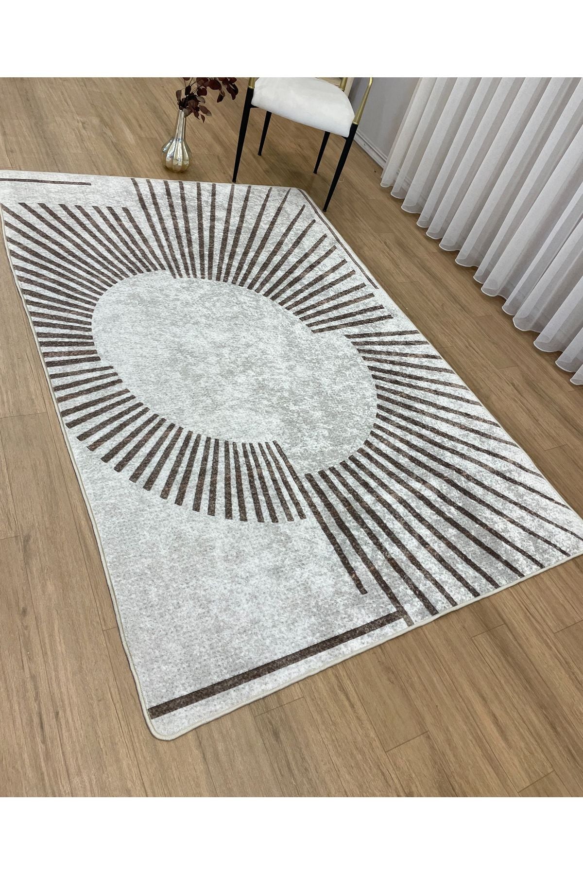 Geometrik Desenli Lateks Taban Halı - Gri - Kahverengi