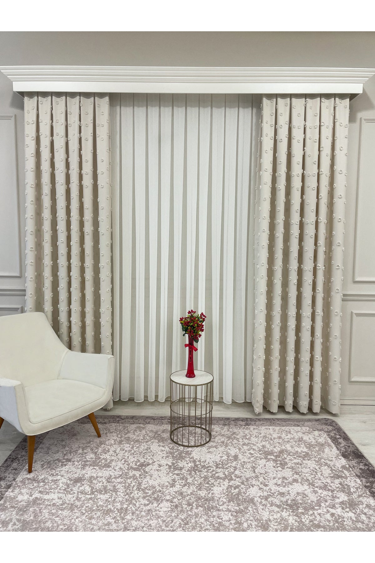 Blue Children's Room Pompom Puffy Blackout Curtain 1/3 Dense Pleating