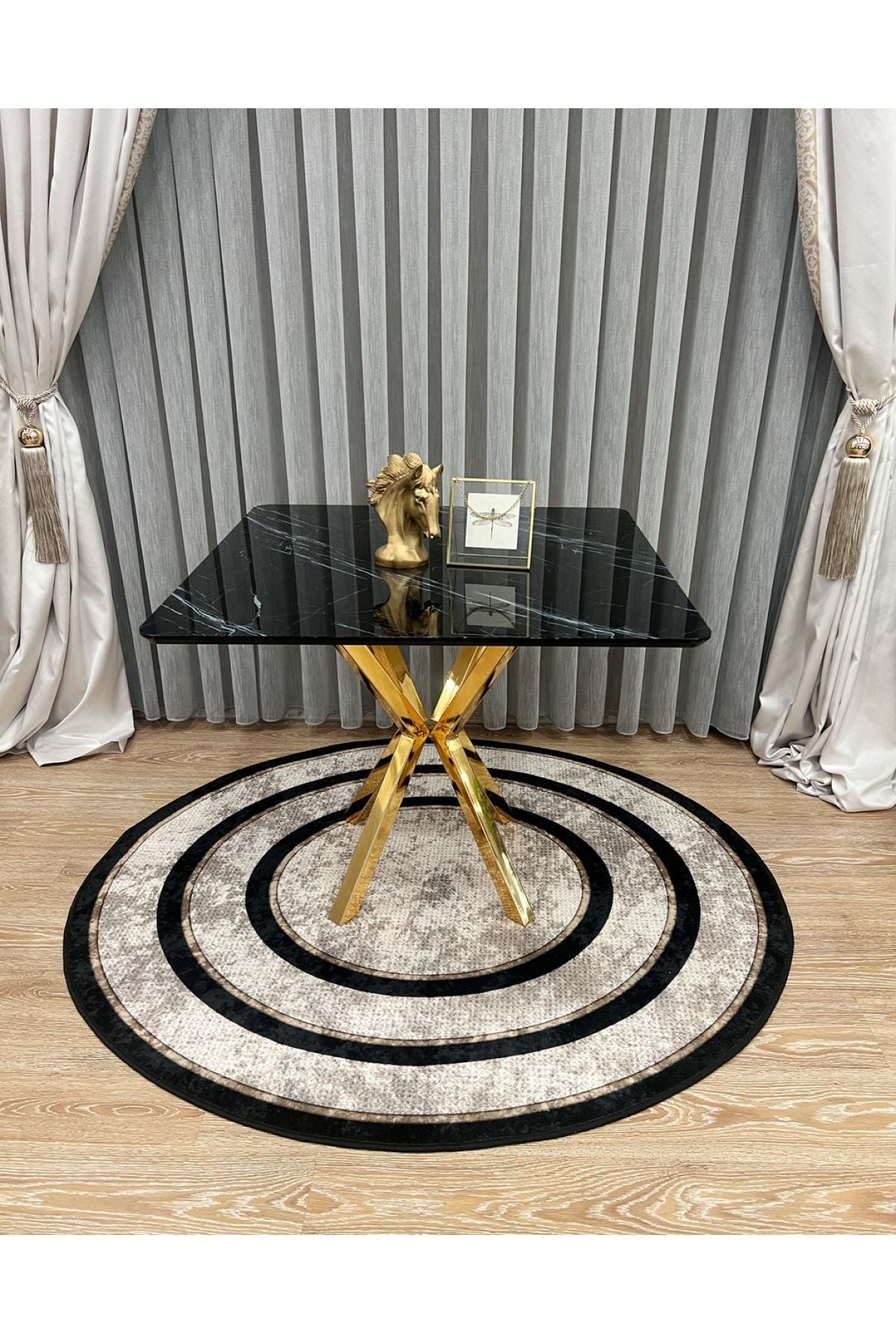 Jute Sisal Bordered Look Decorative Rug - Brown - Black