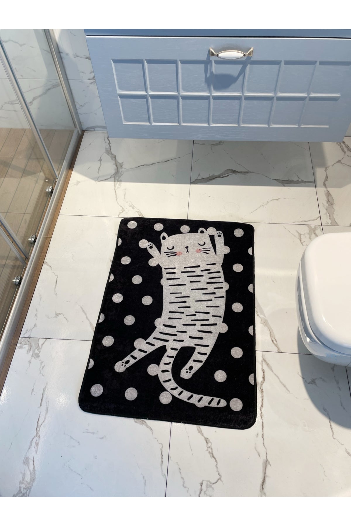Cat Polka Dot Bathroom Mat Single Piece (Size 60x100)