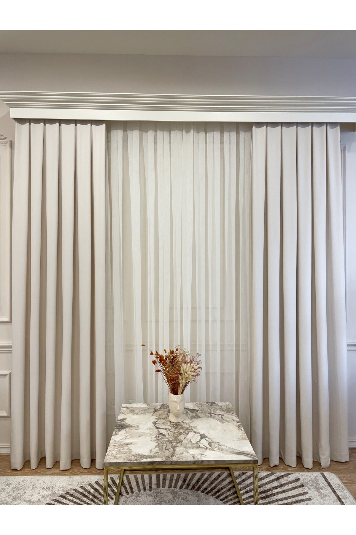 Heathered Milky Brown Linen-Look 1/3 Dense Pleated Blackout Curtain