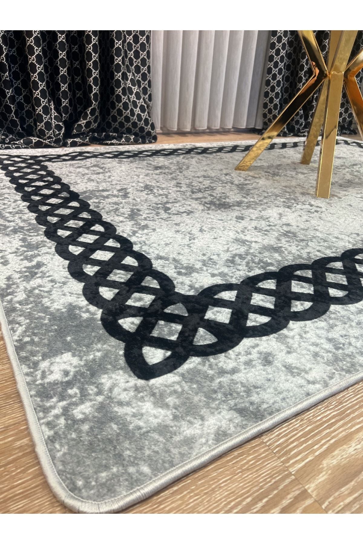 Chain Patterned Gray - Black Decorative Rug