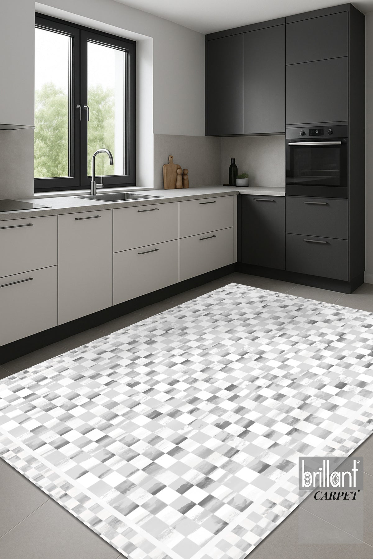 Gray Mackenzie-Style Plaid Latex Base Runner Rug