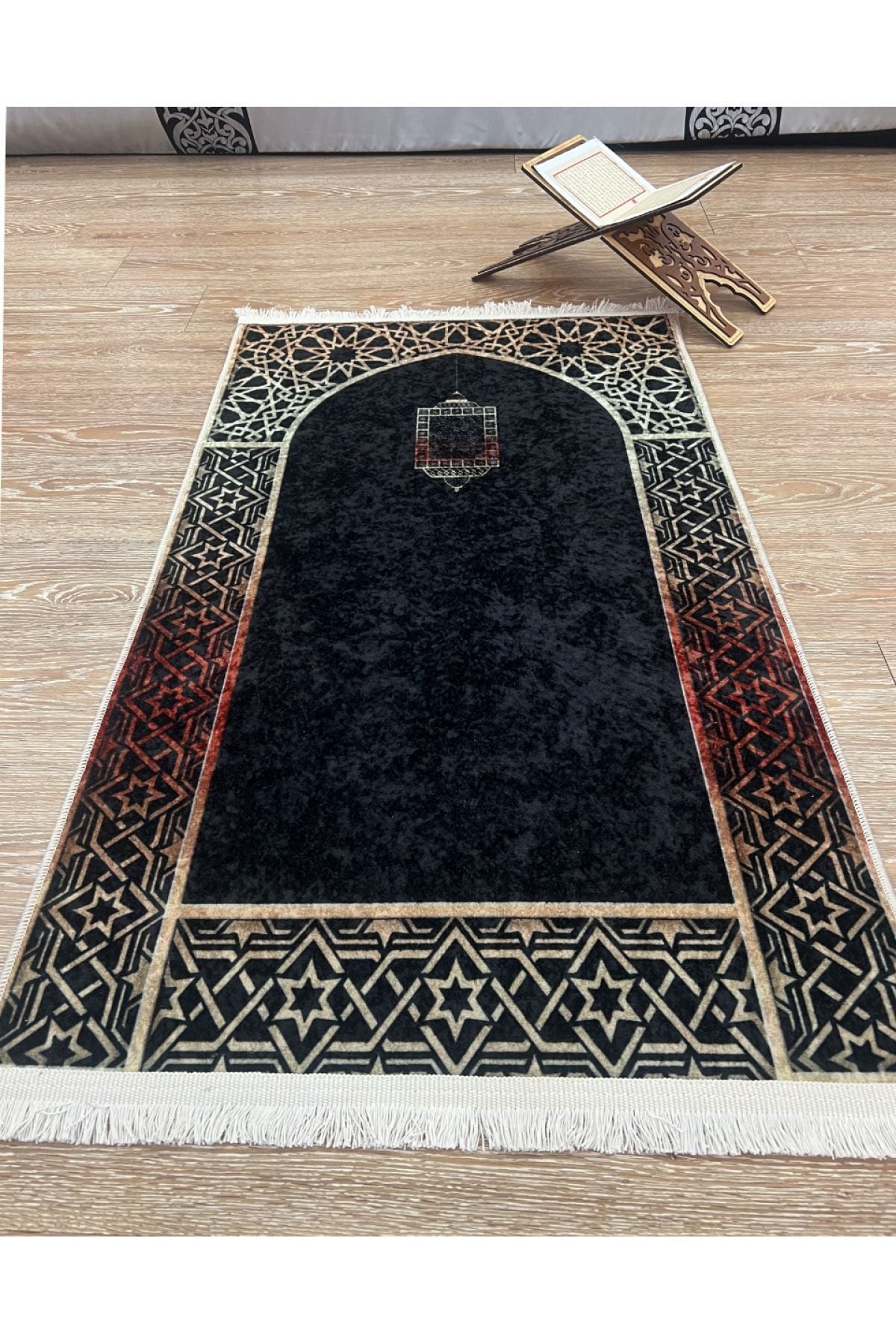 Seccade Saçaklı (lateks Taban) 75x125 Ebat - Siyah