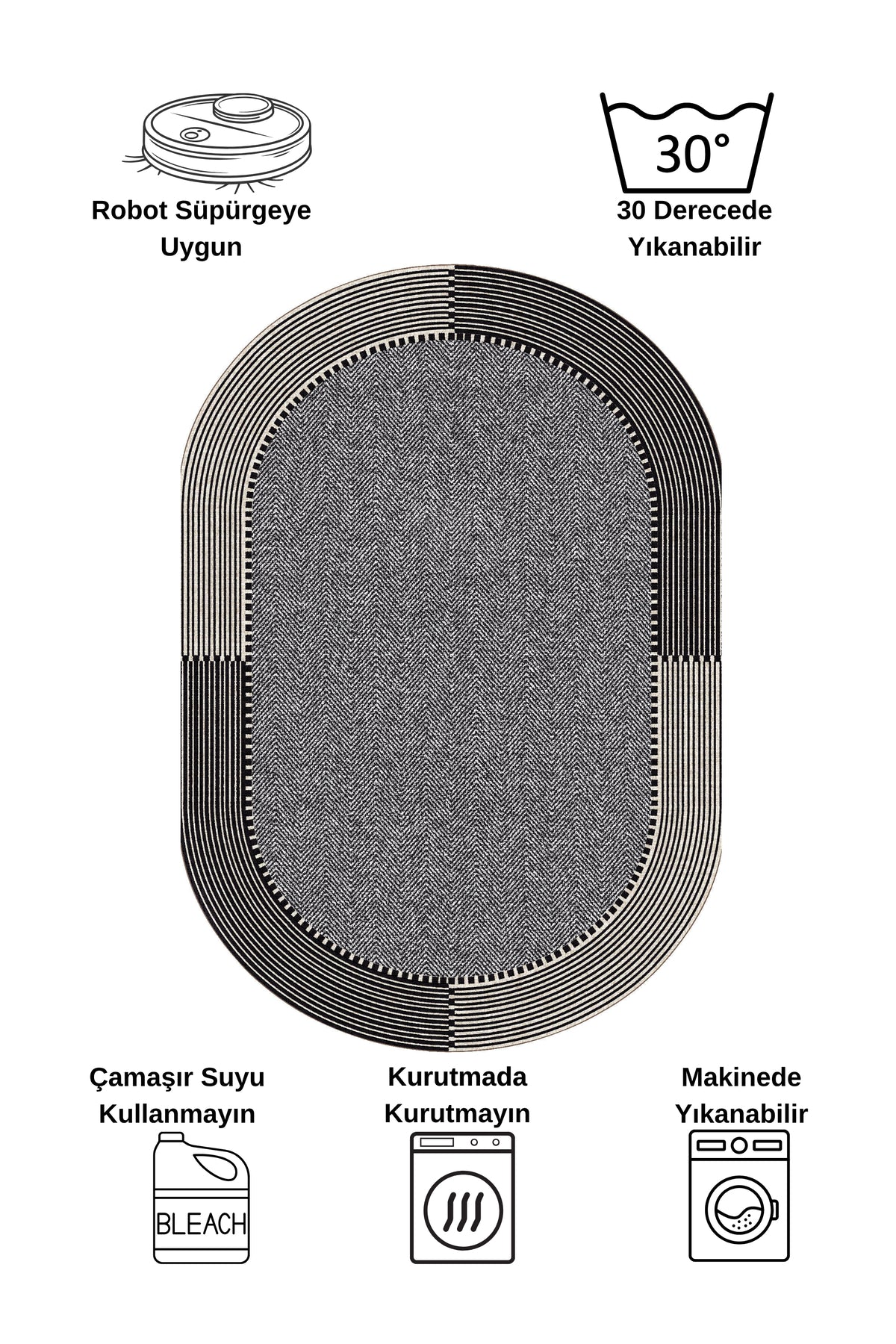 GRAY-NAVY Jute Sisal Look Non-Slip Base Rug