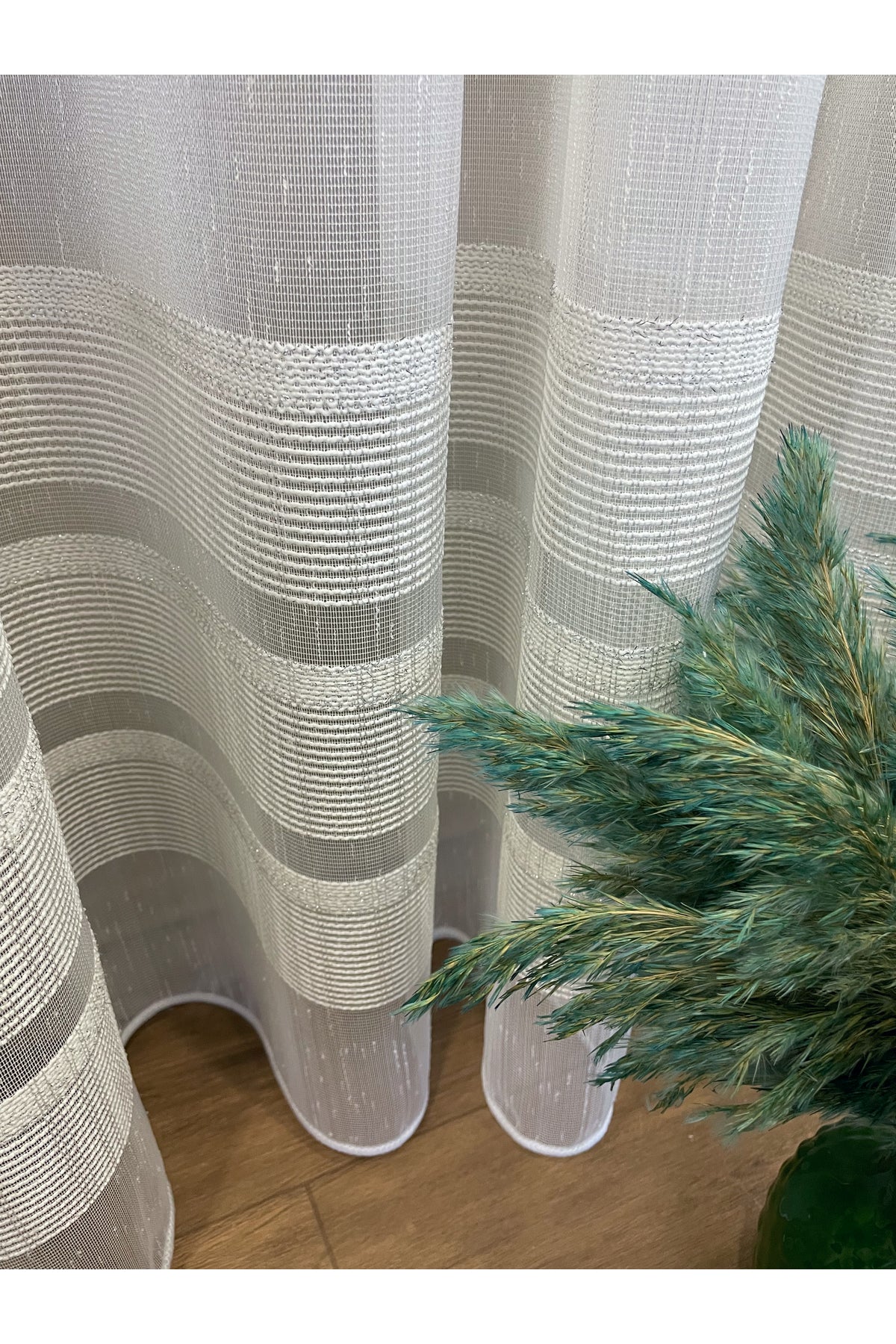 Modern Shantung Banded 1/3 Dense Pleat - Ecru/Gray Sheer Curtain