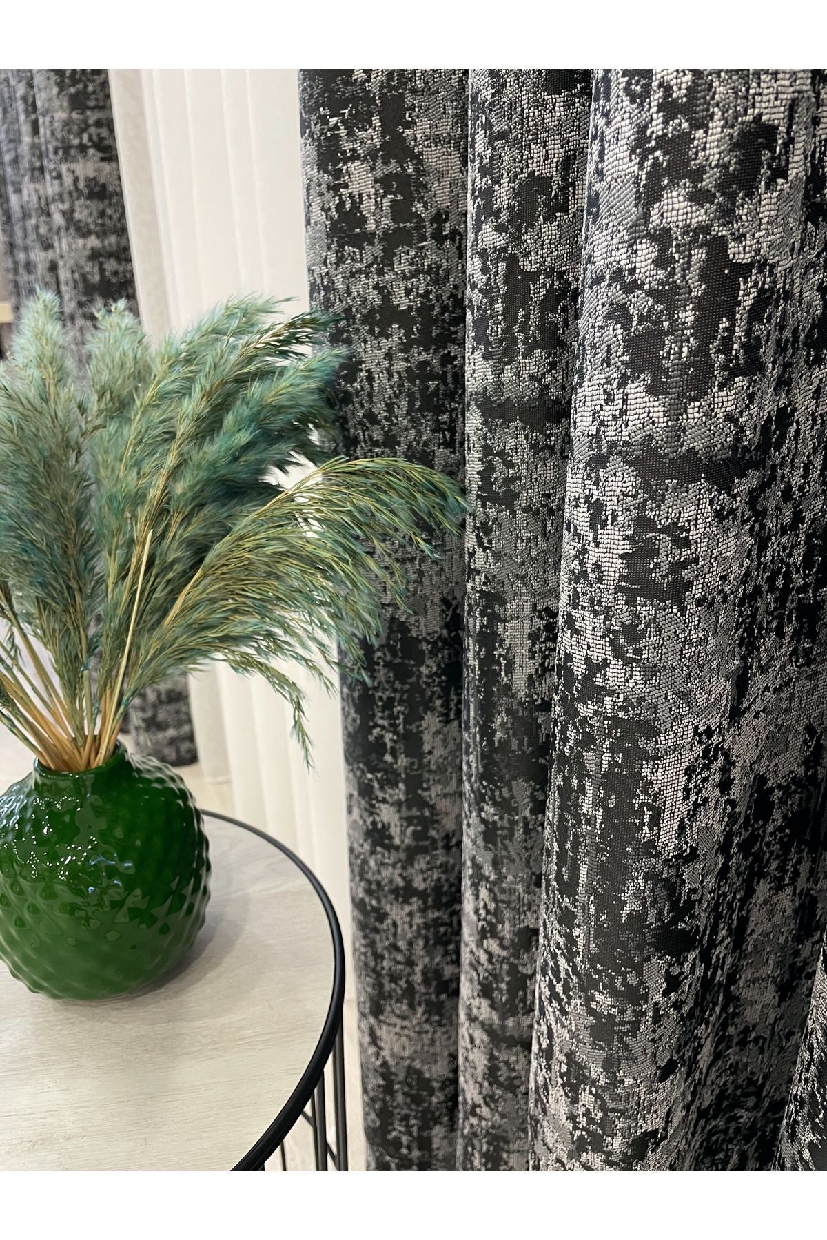 Orange - Brown Abstract Pattern 1/3 Tight Pleat Jacquard Woven Blackout Curtain