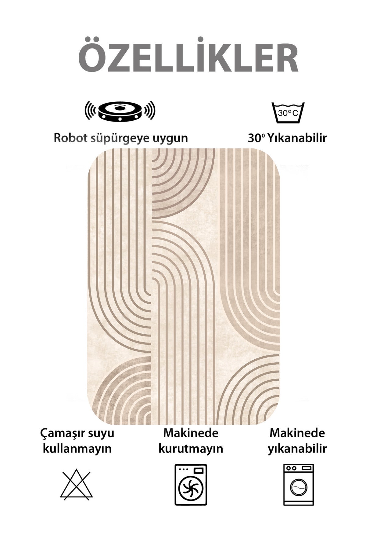 Beige Scandinavian Style Latex Non-Slip Base Rug