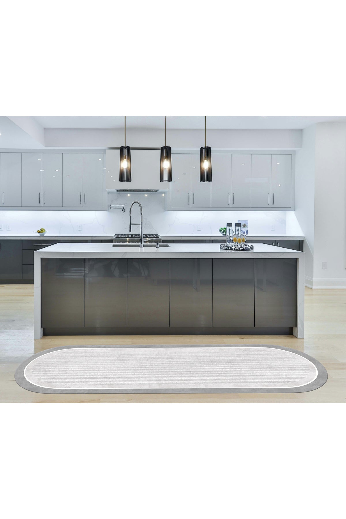 Gray Washable Kitchen Runner Latex Leather Base Rug