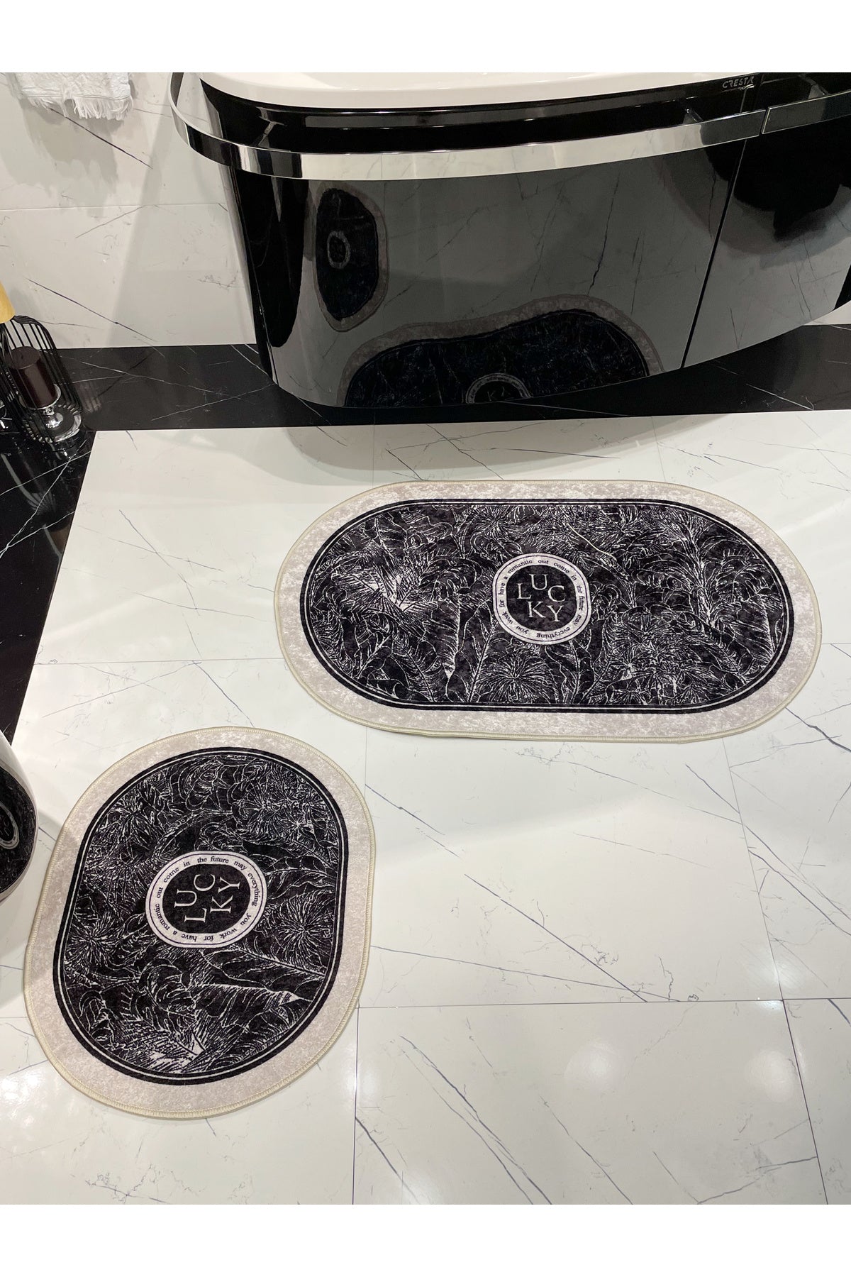 2-Piece Floral Pattern 60x100 - 60x50 Lucky Latex-Backed Bath Mat Set