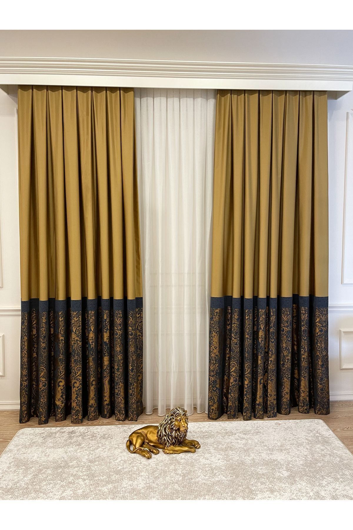 Gray Shawl Pattern 1/3 TIGHT PLEAT Jacquard Woven Blackout Curtain