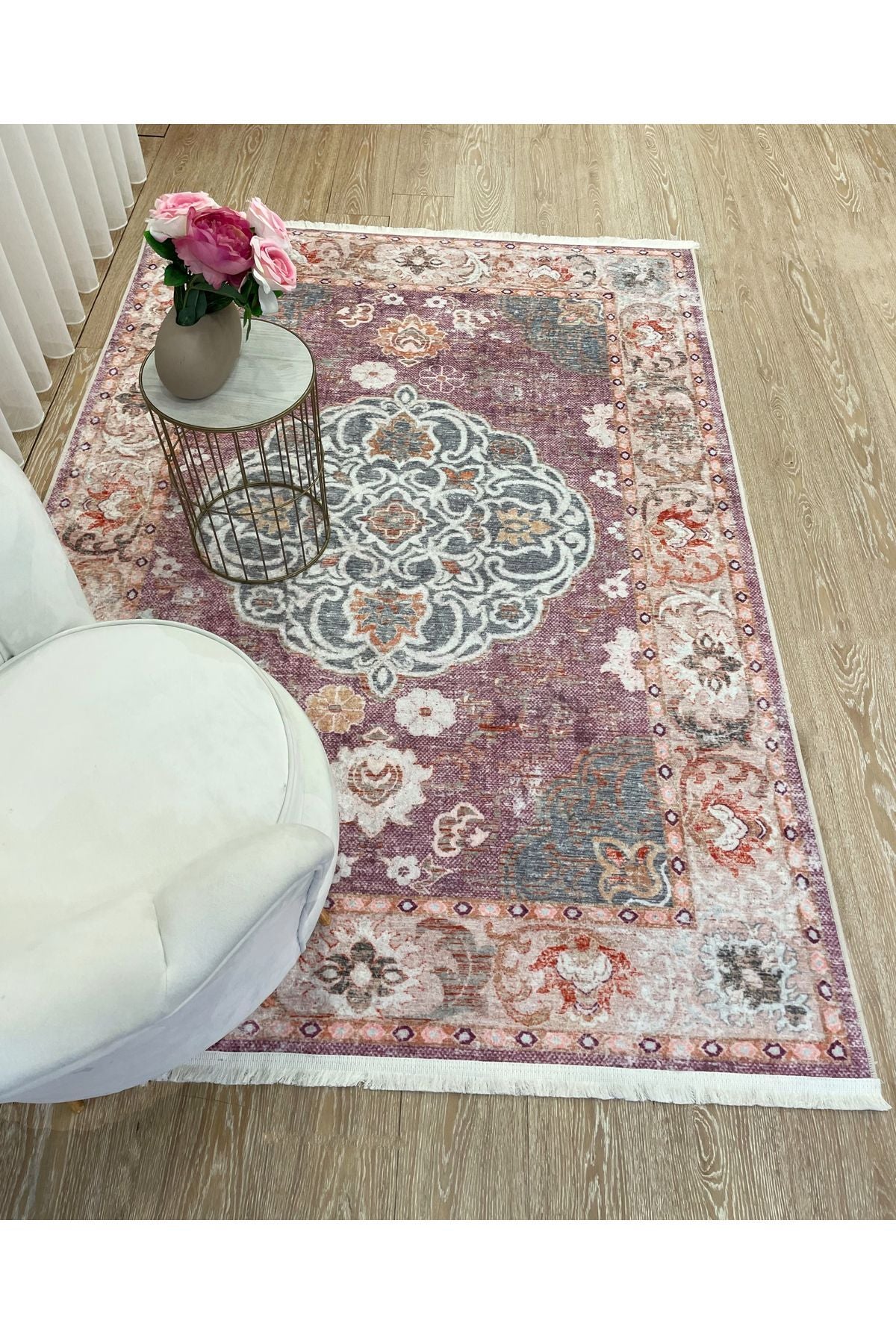 Vintage-Look Classic Salon Rug - Gray-Teal