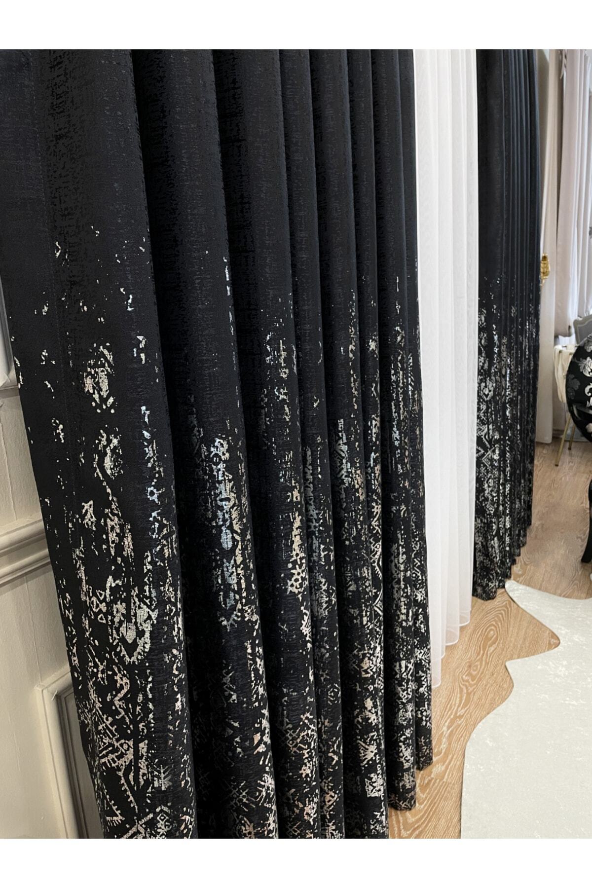 Jacquard Ground Foil Print 1/3 Dense Pleat Blackout Curtain - Beige - Gold Foil