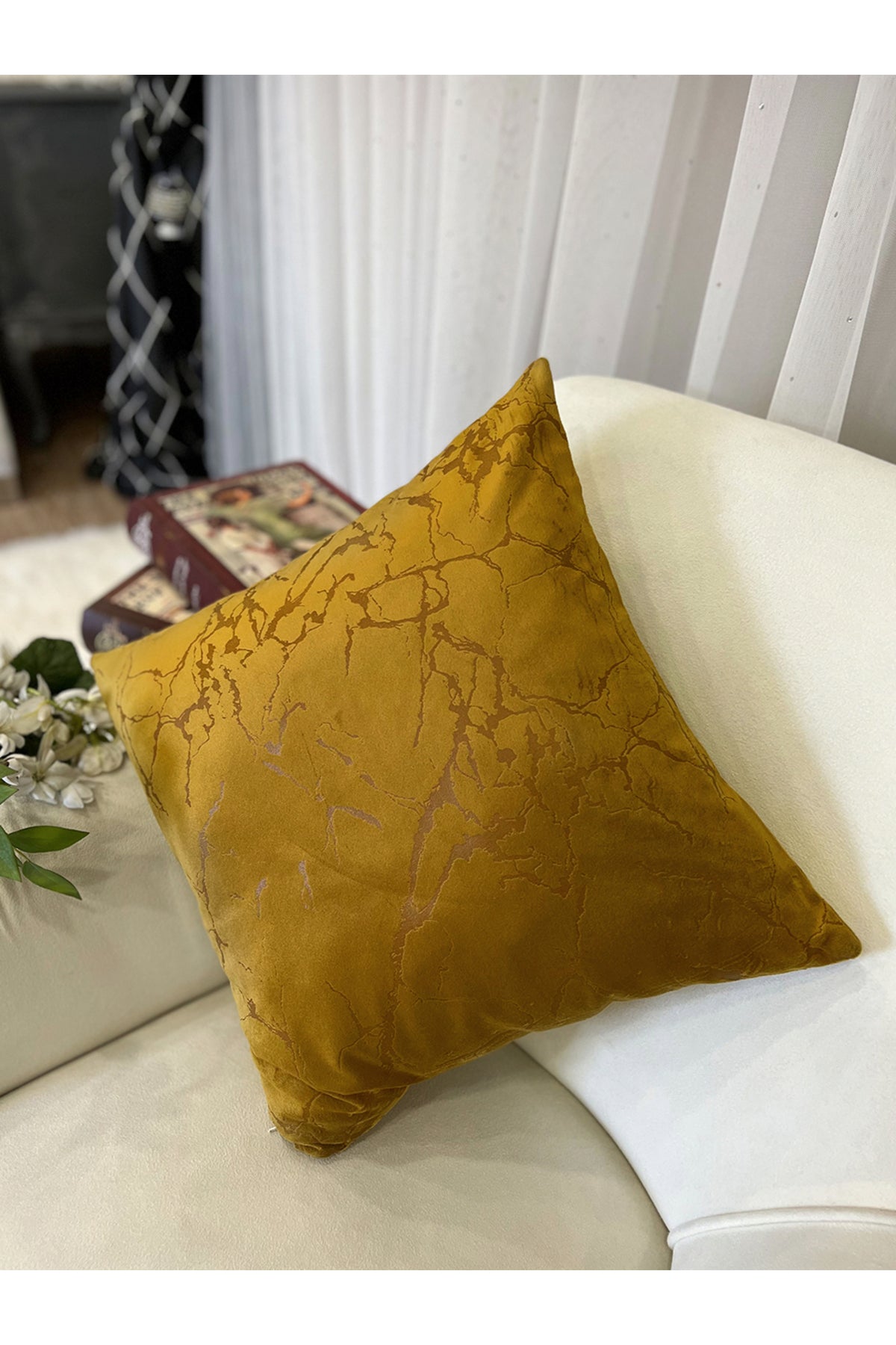 Set of 2 Velvet Throw Pillow Covers Ecru-Silver Foil (45X45)