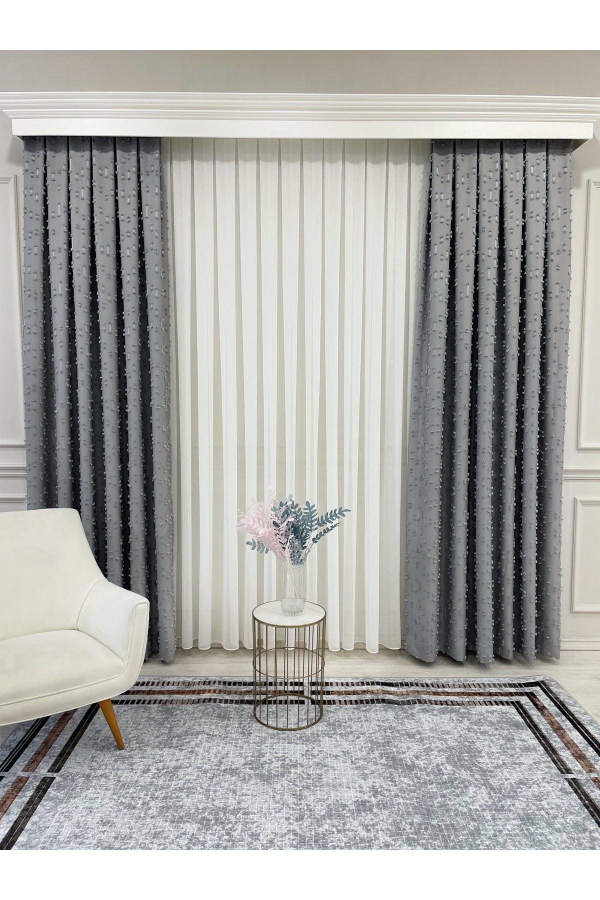 Indigo Blue Pompom Puffy Blackout Curtain 1/3 Dense Pleat