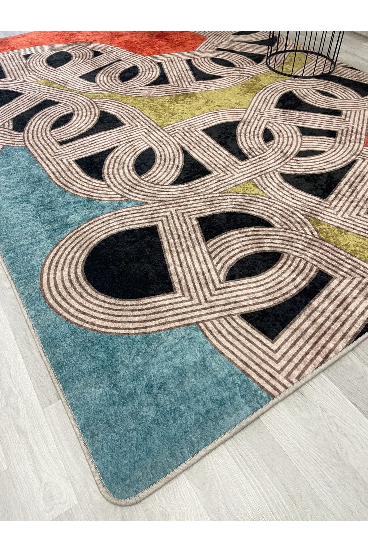 Hook Pattern Modern Design Latex-Backed Rug