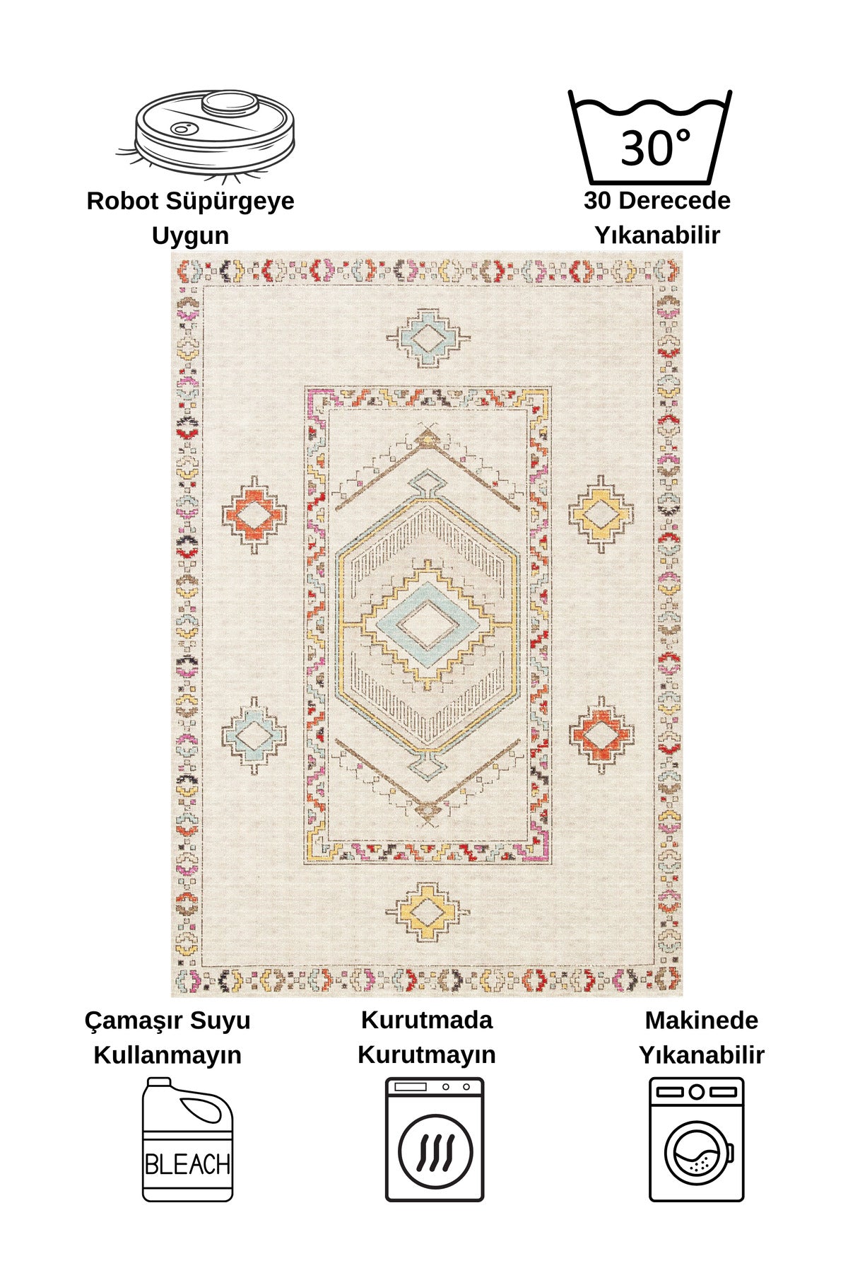 BEIGE Ethnic Kilim Pattern Runner Non-Slip Base Rug