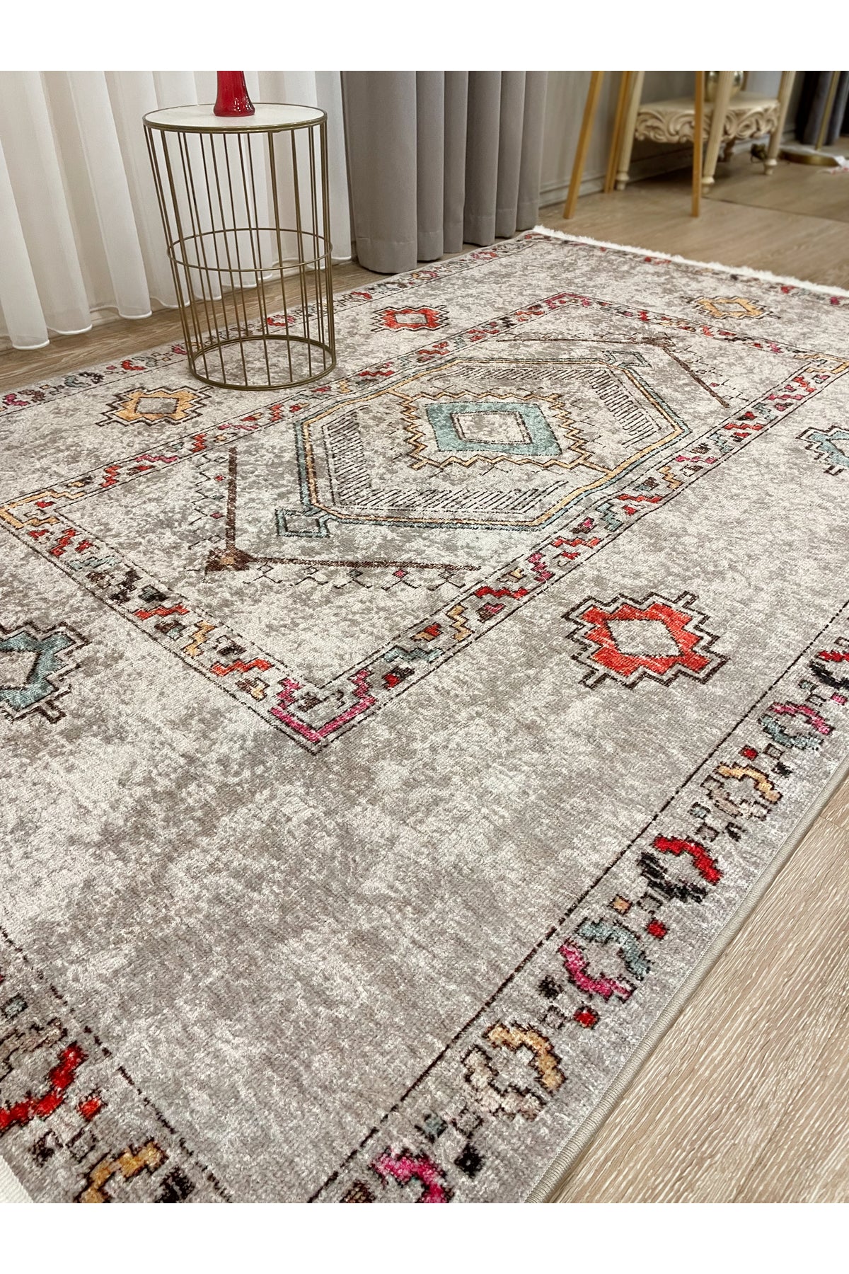 BEIGE Ethnic Kilim Pattern Runner Non-Slip Base Rug