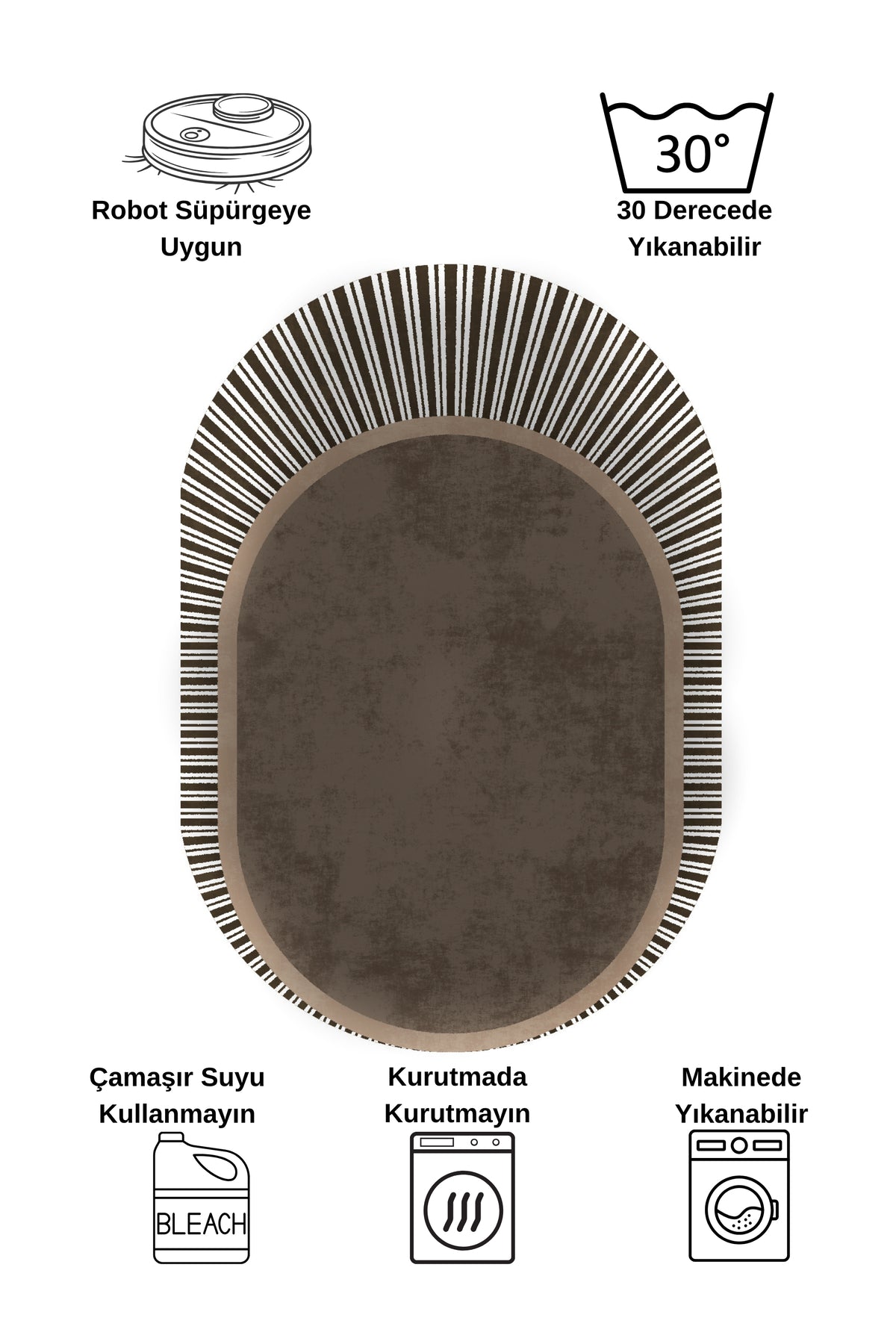 GREEN Striped Oval Non-Slip Base Rug