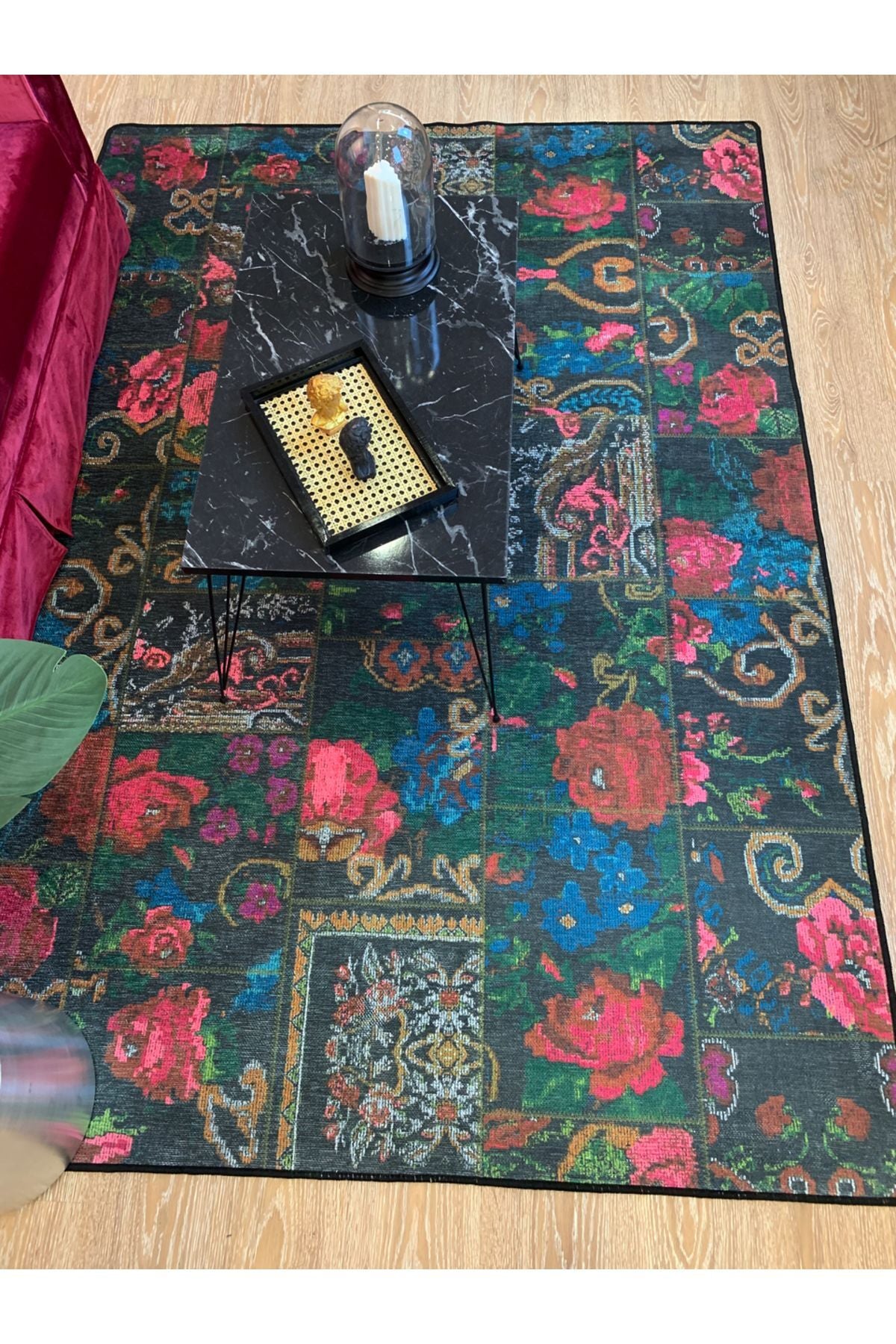 Patchwork Patterned Runner Kitchen Rug, Woven Base Rug