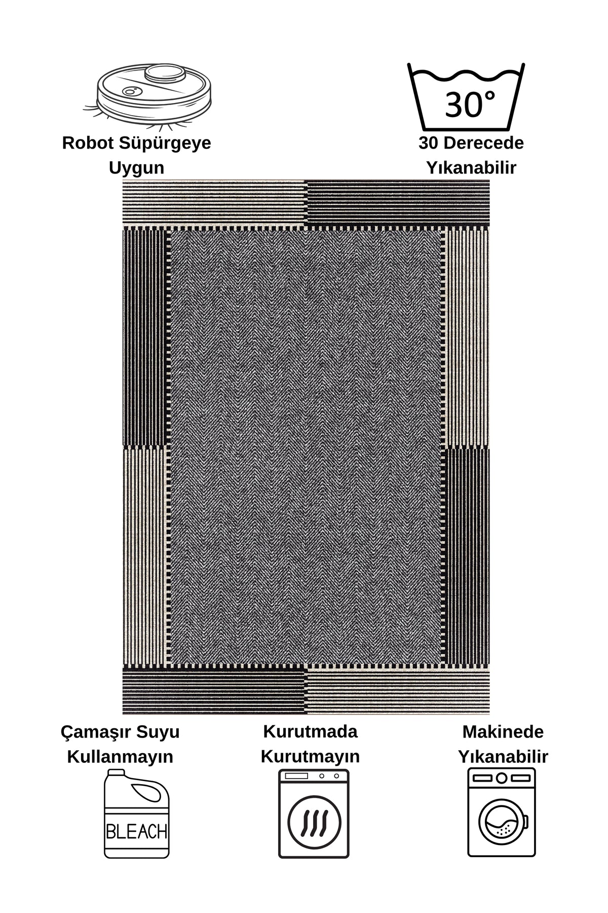 GRAY-BLACK Jute Sisal Look Non-Slip Base Runner Rug