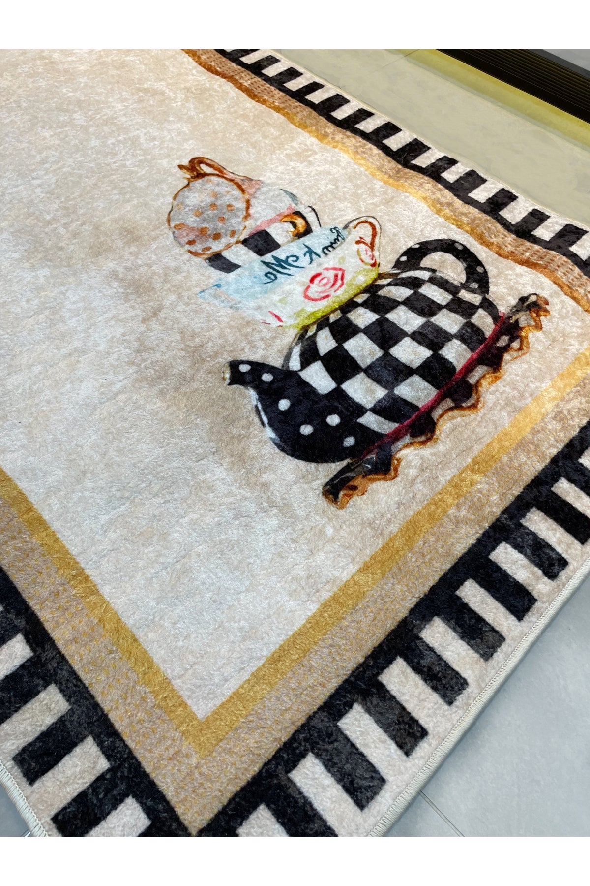 Kitchen Themed Latex Leather Base Kitchen Rug