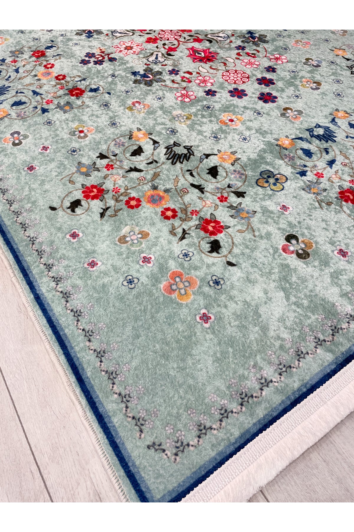 BEIGE Floral Patterned Vintage Latex Base Rug