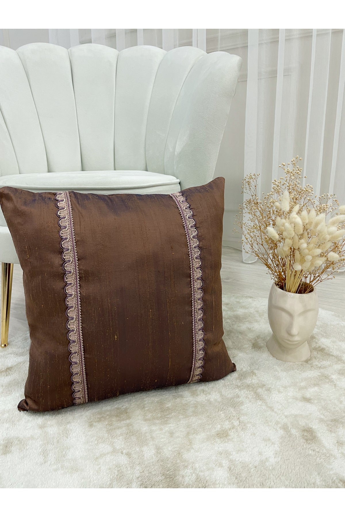Imported Silk Cushion Pillow Cover with Cord (Oil Green)