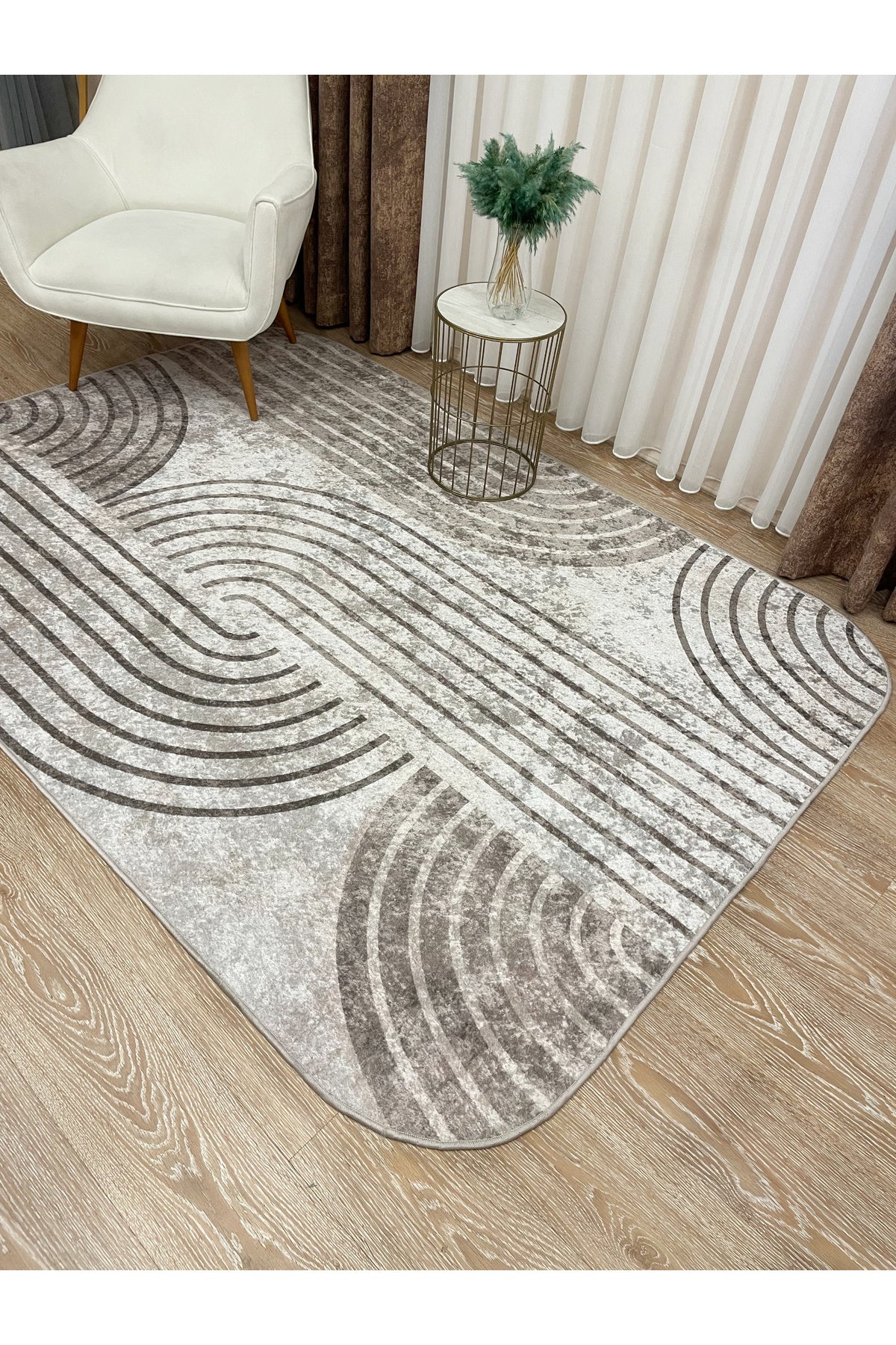 Beige Scandinavian Style Latex Non-Slip Base Rug