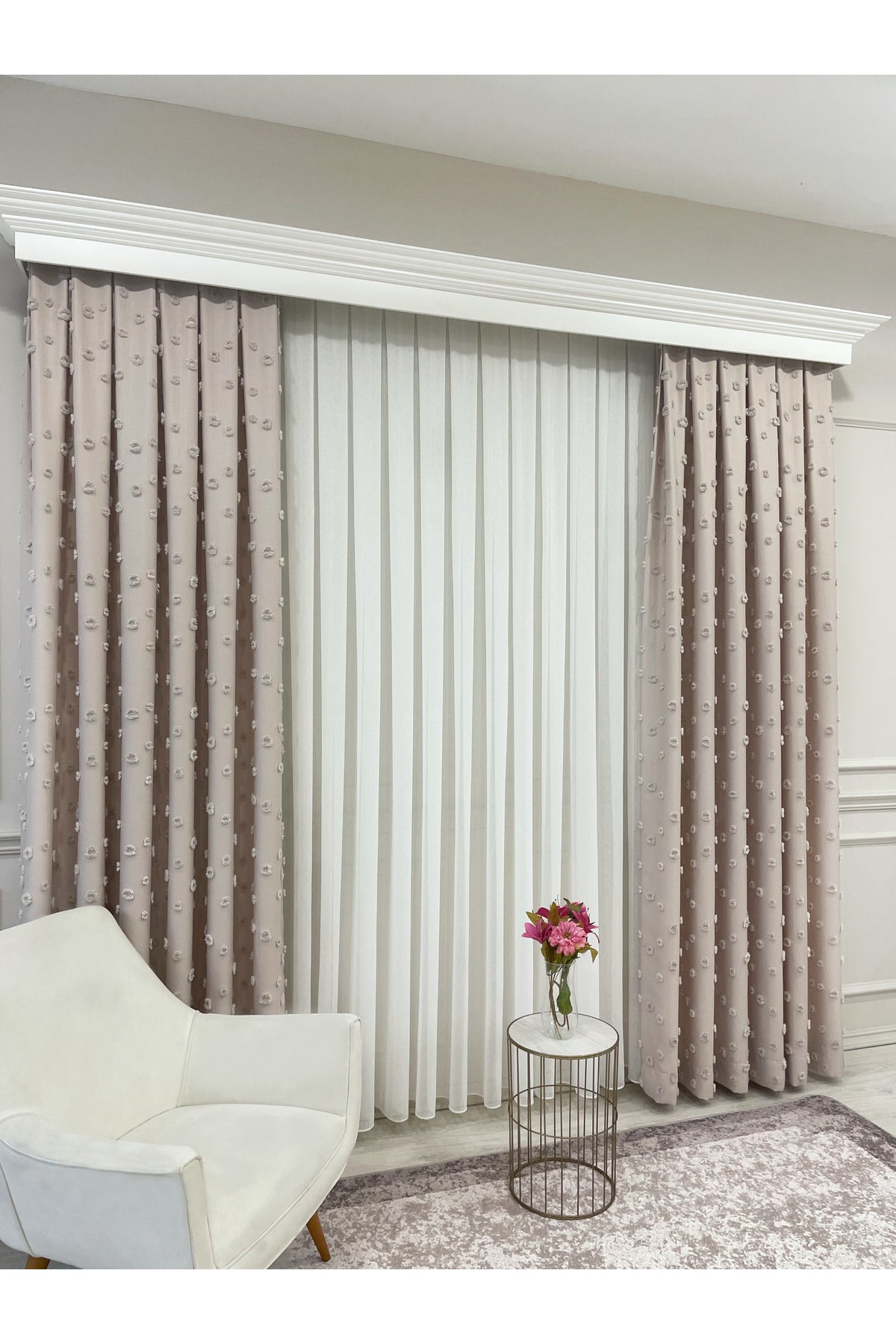 Blue Children's Room Pompom Puffy Blackout Curtain 1/3 Dense Pleating