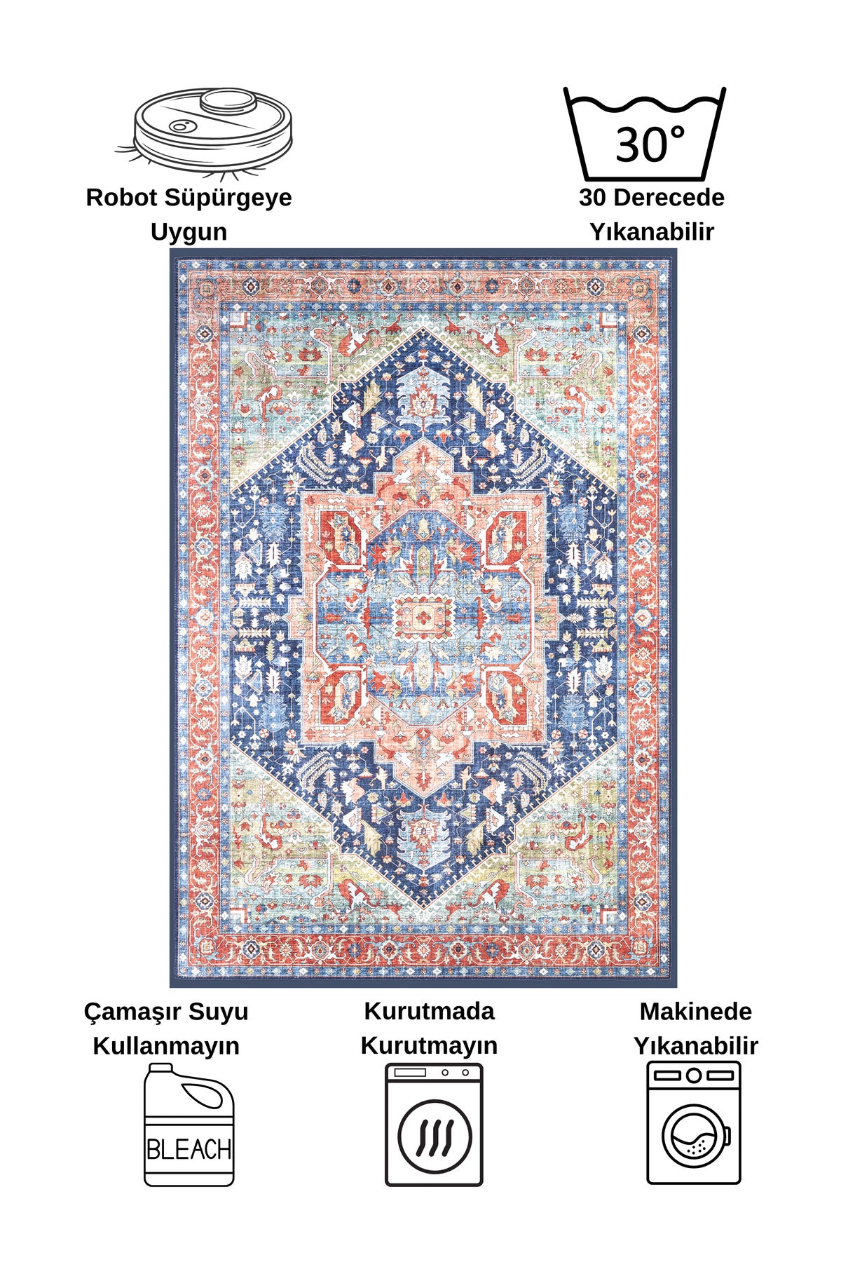 Kilim Motif FRINGED Classic Non-Slip Base Rug