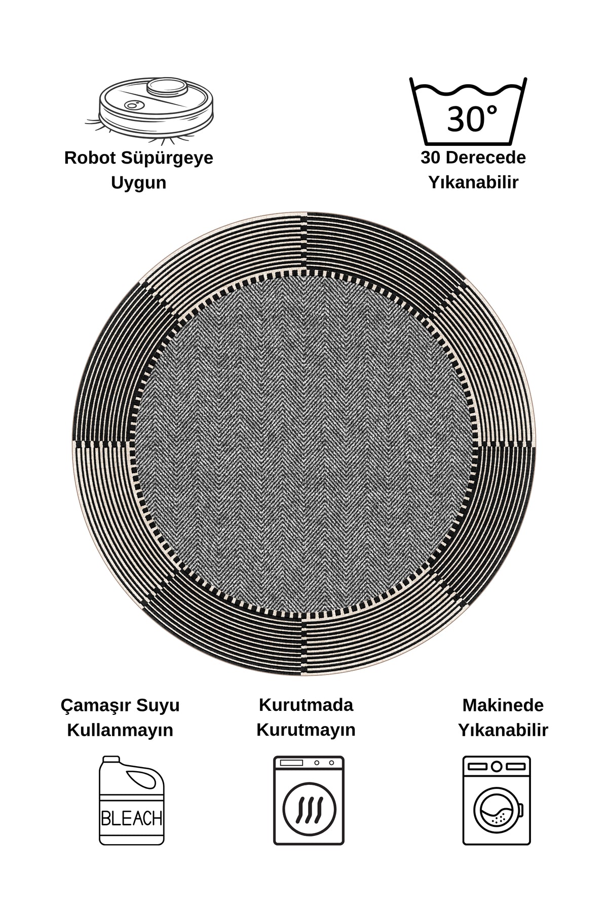 GRAY-BLACK Jute Sisal Look Non-Slip Base Runner Rug