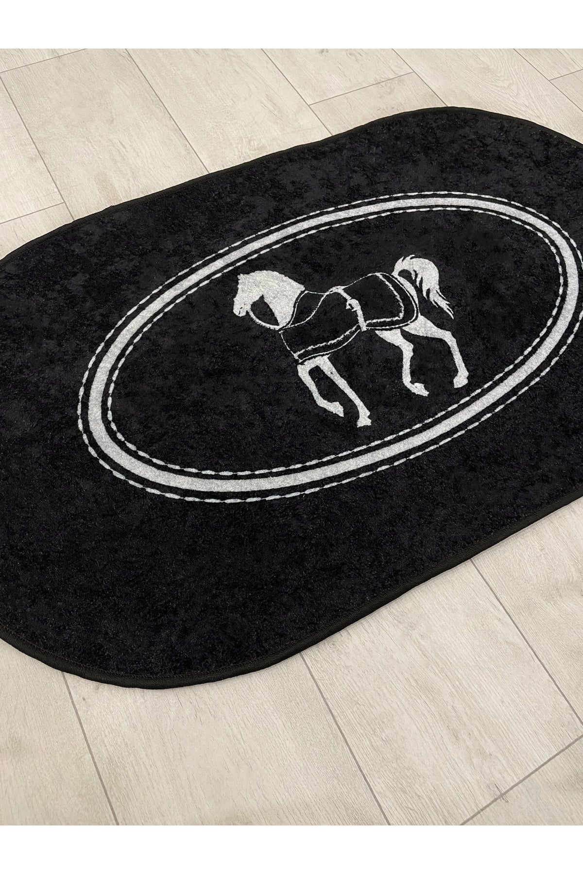 Black Horse Pattern 2-Piece Leather Base Bathroom Mat Set (60x100 - 60x50)