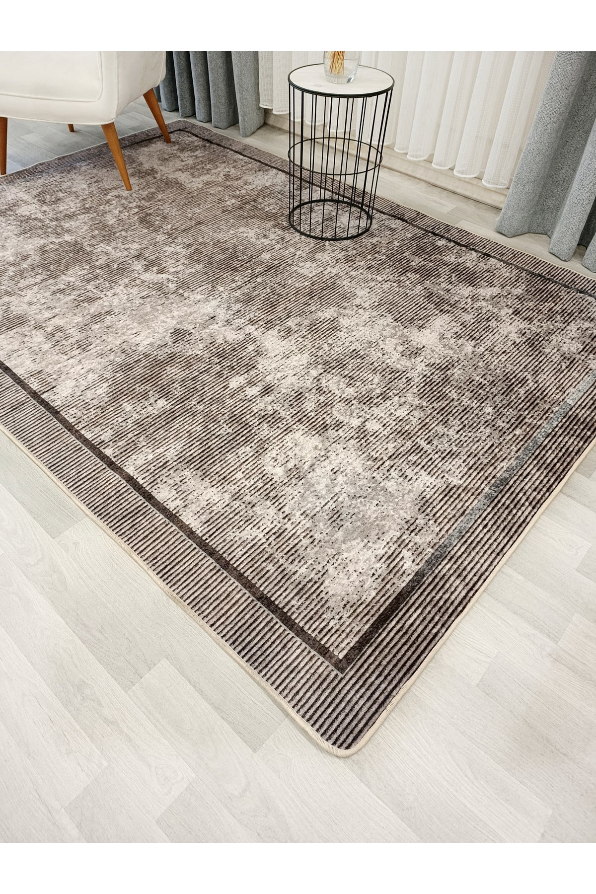 Mink Brown Geometric Pattern Non-Slip Base Runner Rug
