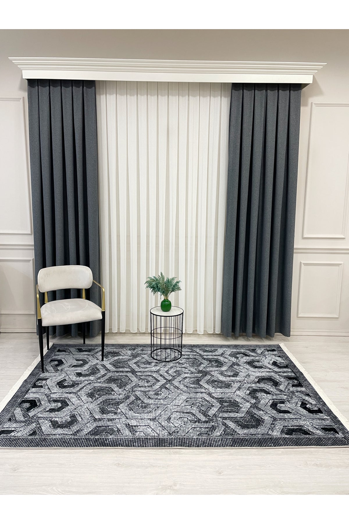 Brown Grey Embossed Look Latex Leather Base Rug