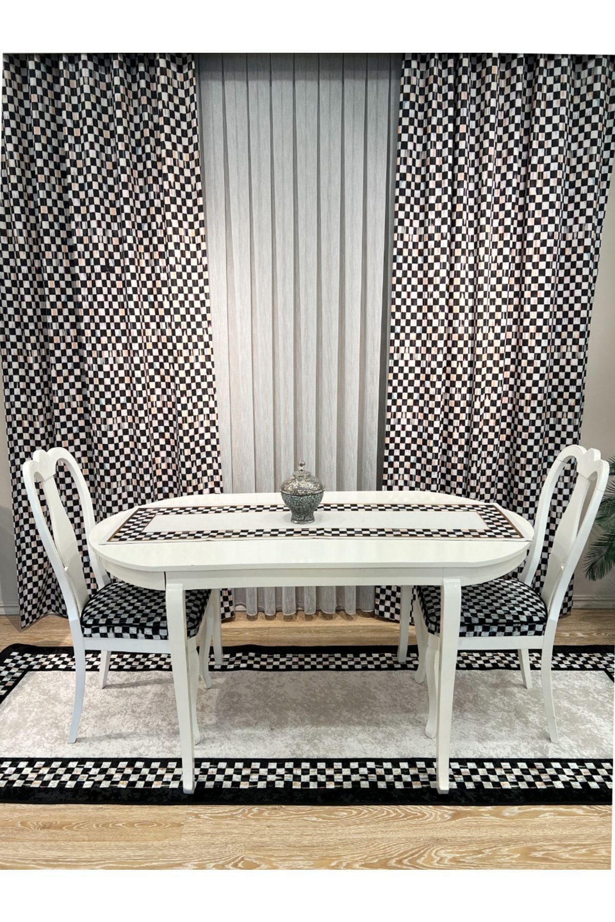 No-Pleat Extra-Reinforced Checkered Blackout Curtain - Beige-Black