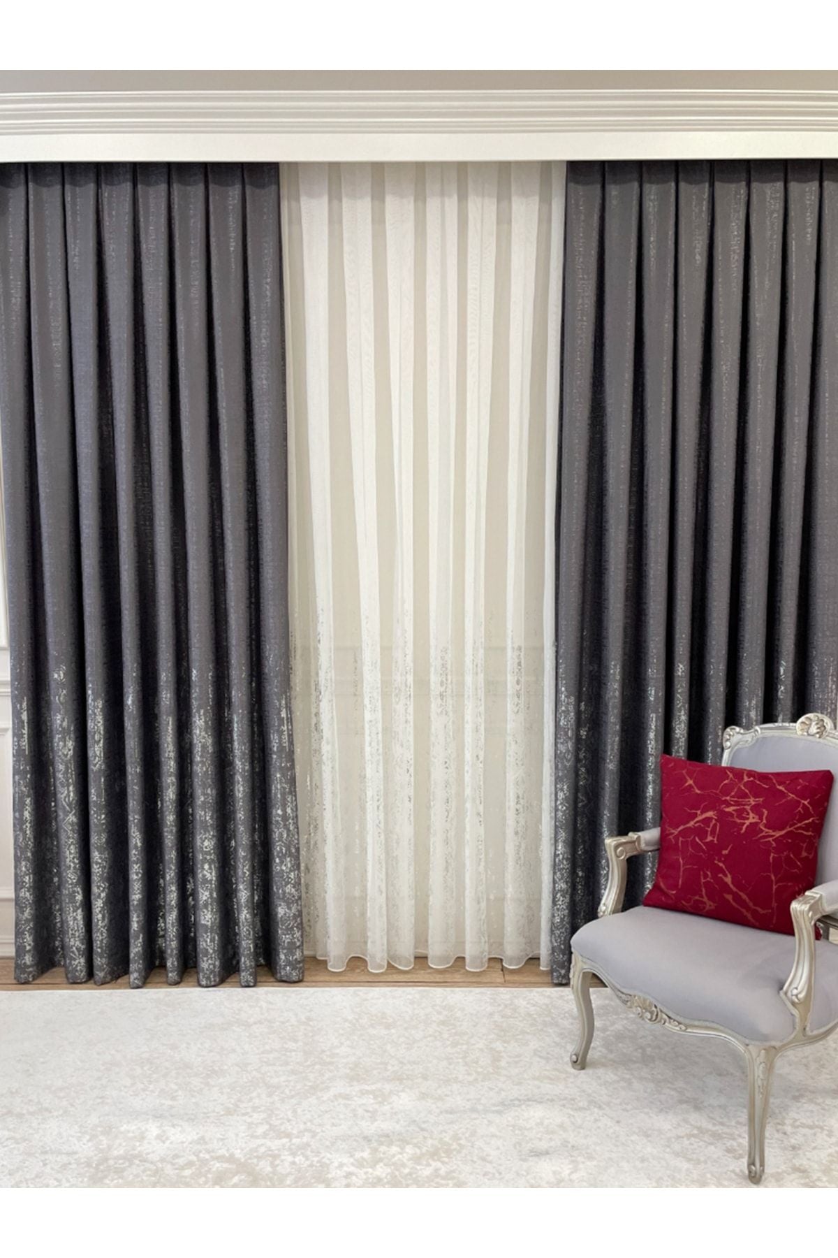 Modern Gold Foil 1/2.5 Pleat - Gold Foiled Sheer Curtain