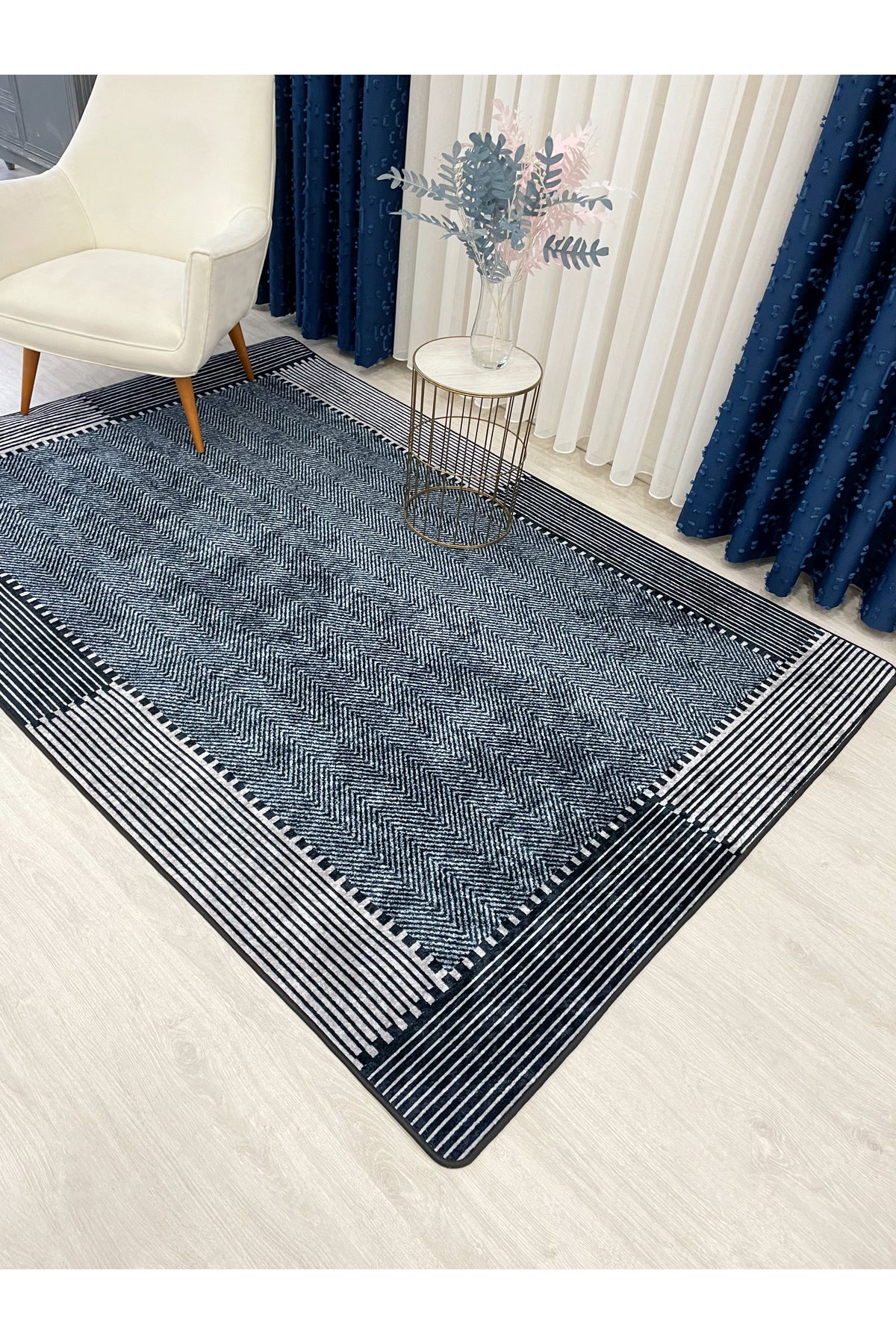 GRAY-BLACK Jute Sisal Look Non-Slip Base Runner Rug