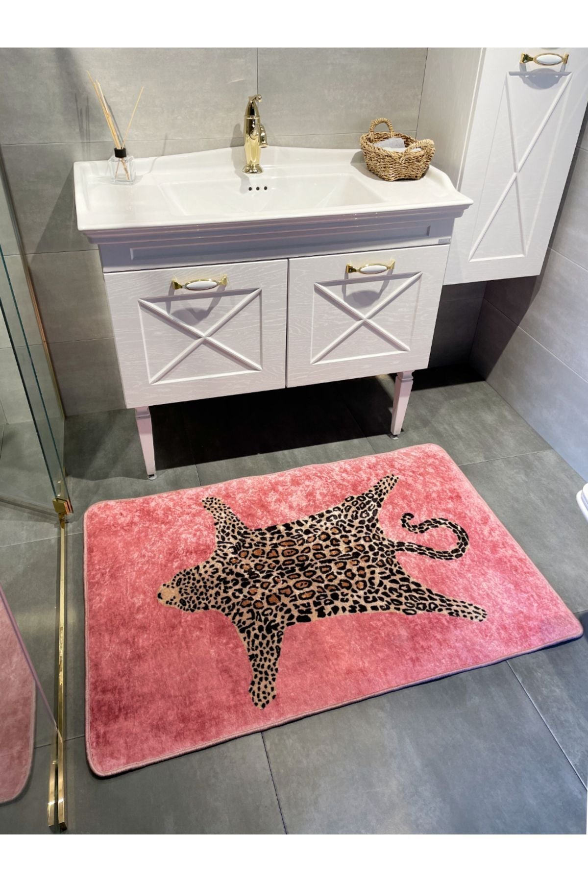 Leopard Pattern Washable 60x100 Single Bath Mat - Purple