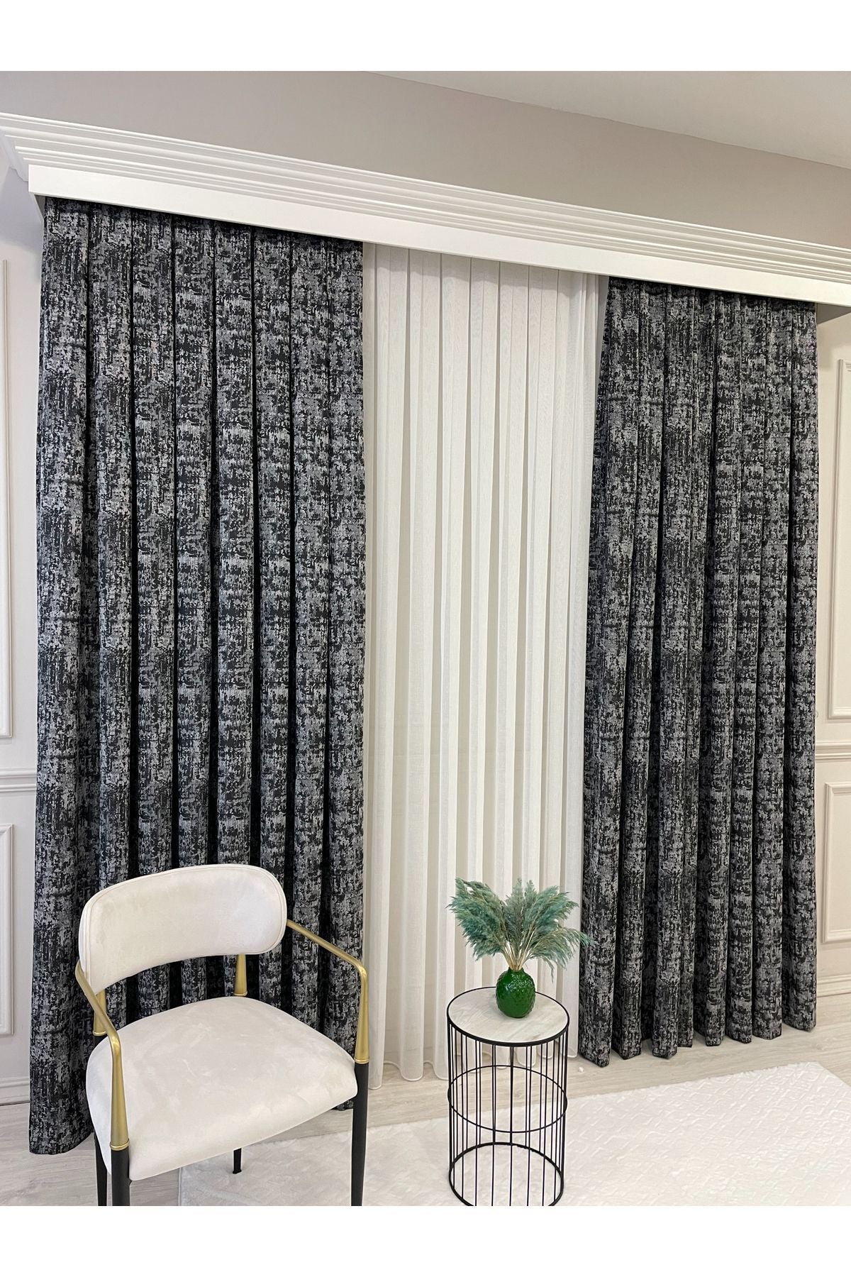 Orange - Brown Abstract Pattern 1/3 Tight Pleat Jacquard Woven Blackout Curtain