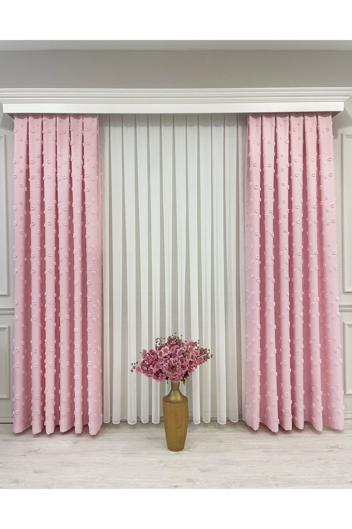 Blue Children's Room Pompom Puffy Blackout Curtain 1/3 Dense Pleating