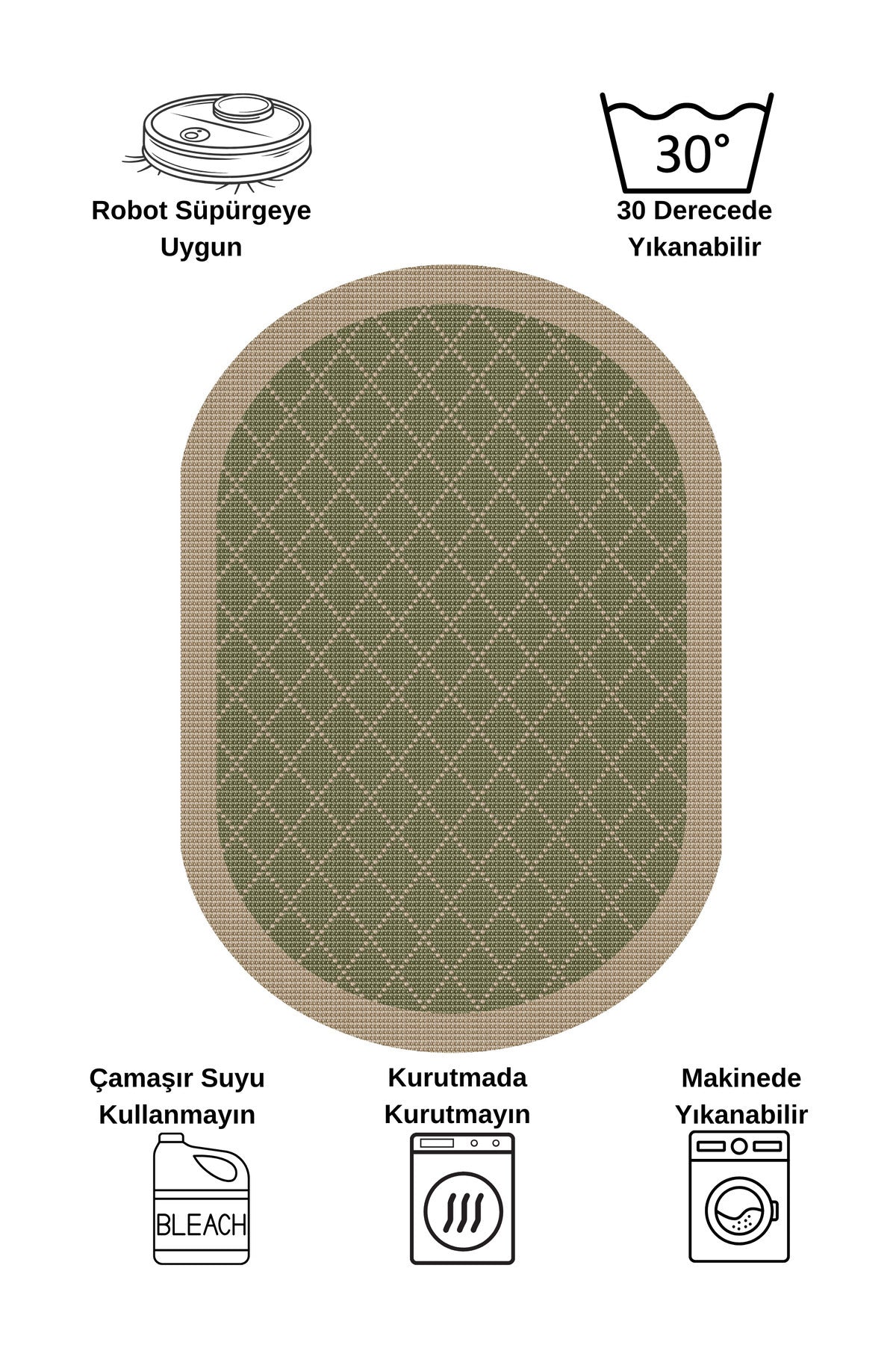 GREEN-BROWN Jute Sisal Look Bordered Non-Slip Base Runner Rug